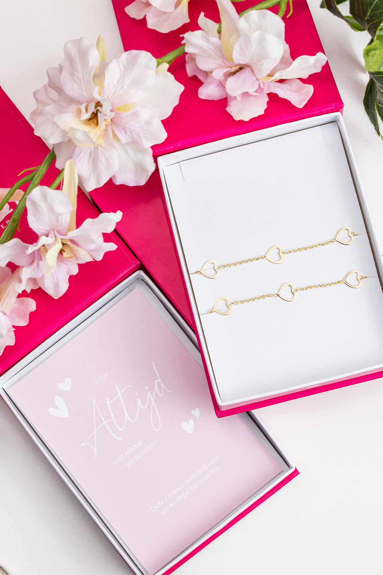 ZINZI set van 2 zilveren armbanden geel verguld hart 17-20cm ZIA1188G-SET