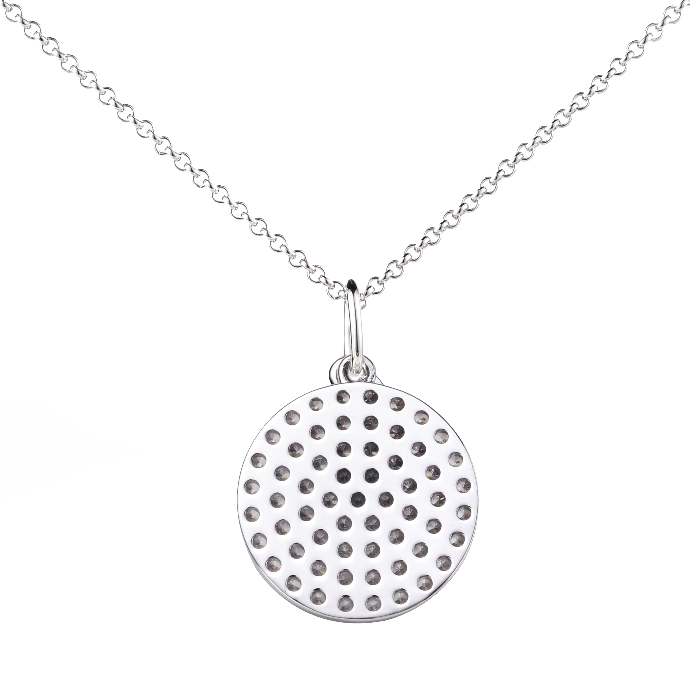 ZINZI zilveren ketting 45cm met hanger 17mm rond wit ZIC1572