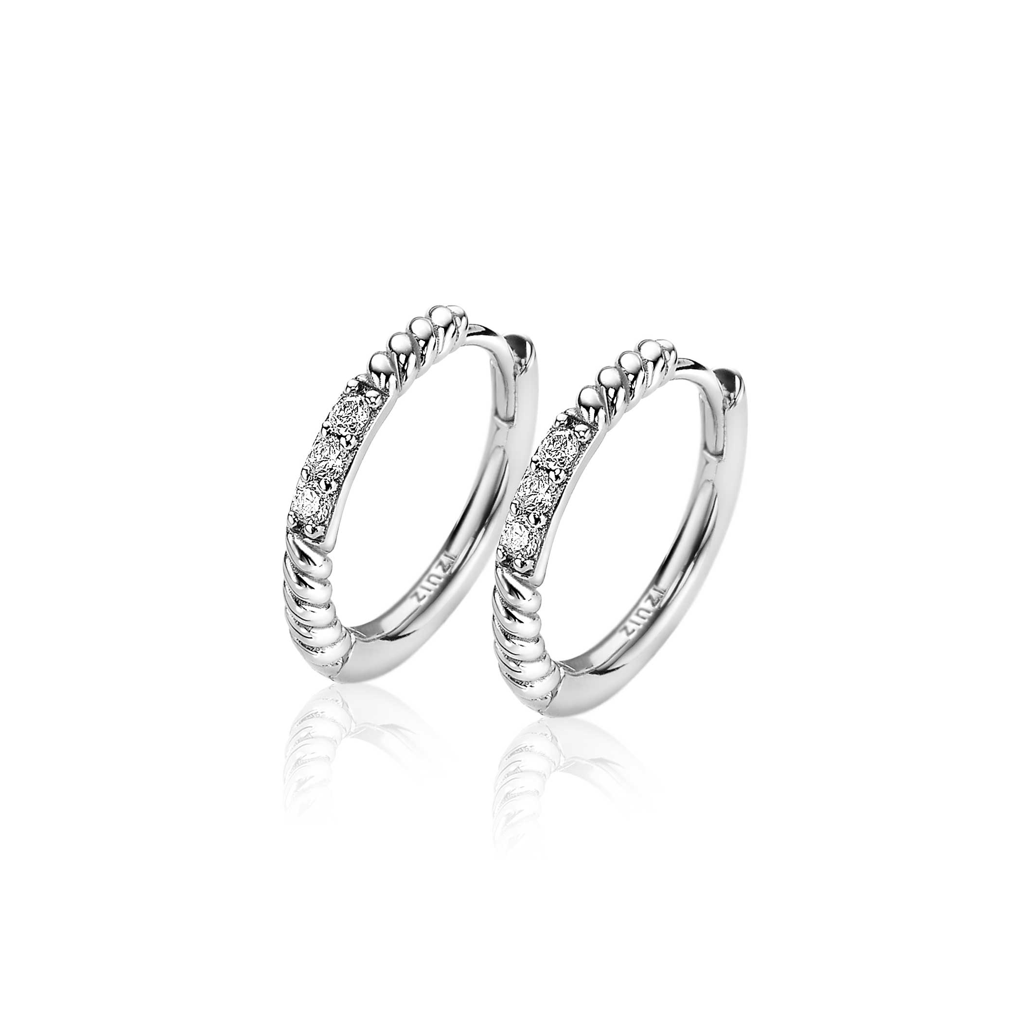 ZINZI zilveren oorringen gedraaid 16 x 2mm witte zirconia's ZIO2128