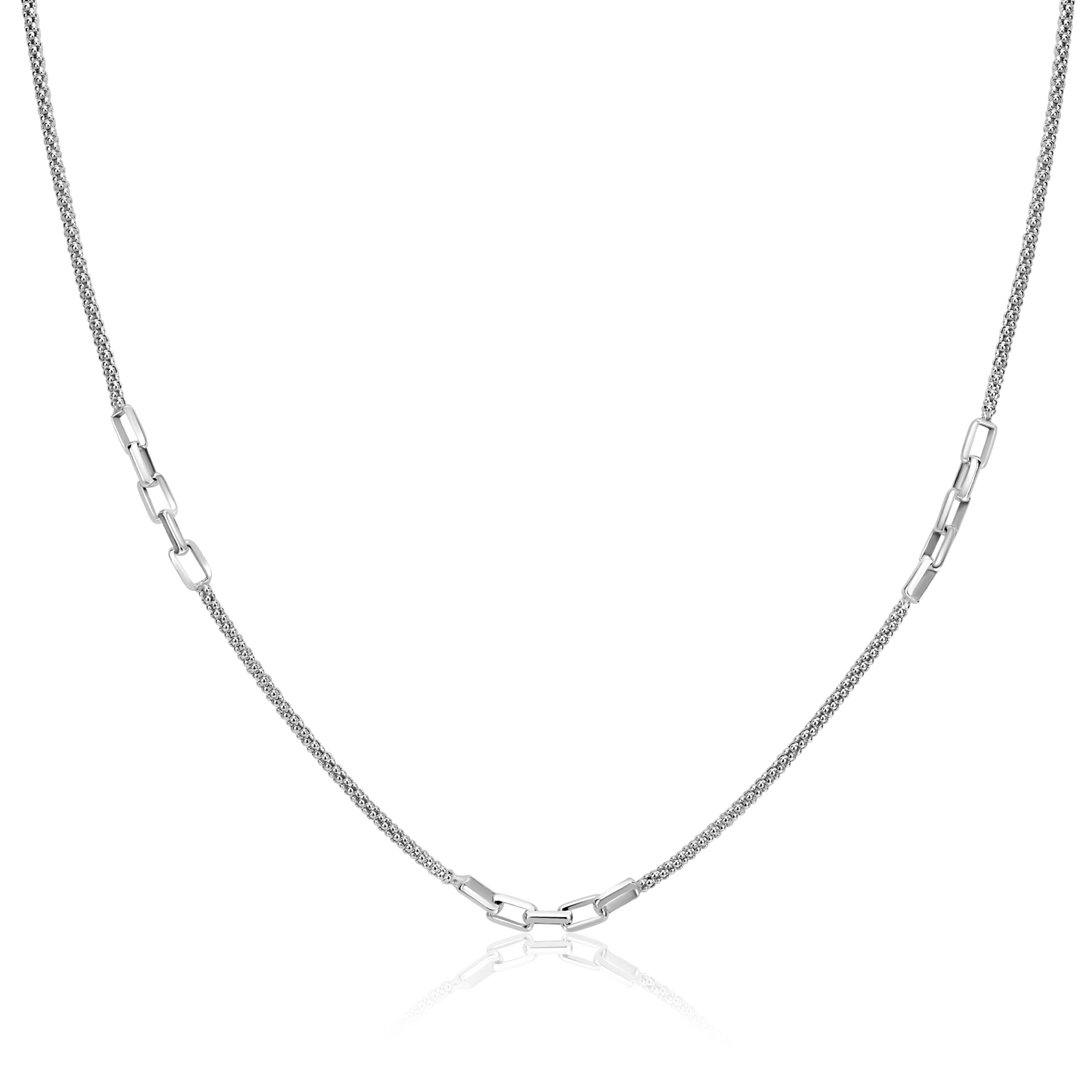 ZINZI zilveren popcorn schakelketting 45-48cm met drie paperclip schakelaccenten ZIC2709