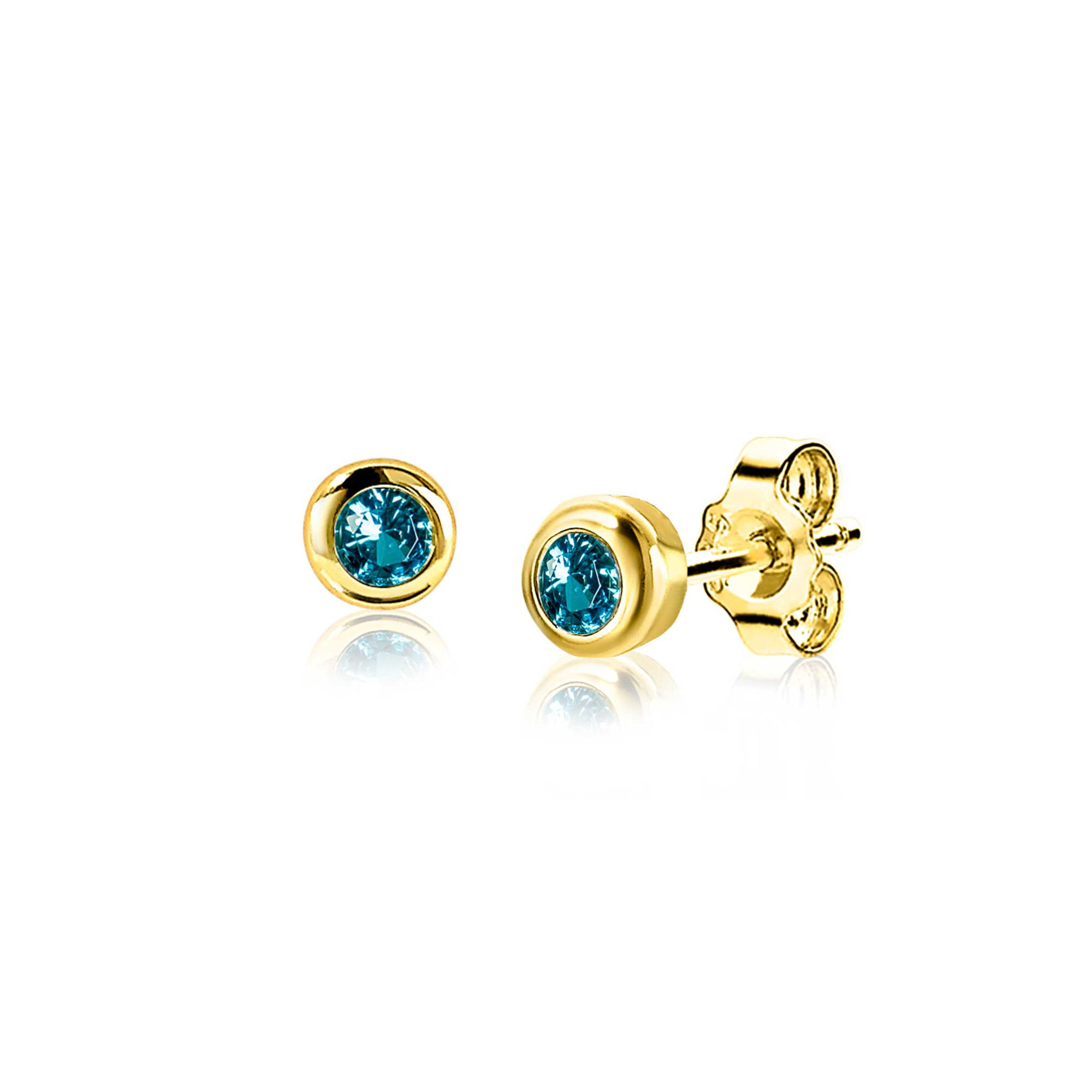 MAART oorknoppen 4mm gold plated met geboortesteen blauw aquamarijn zirconia
