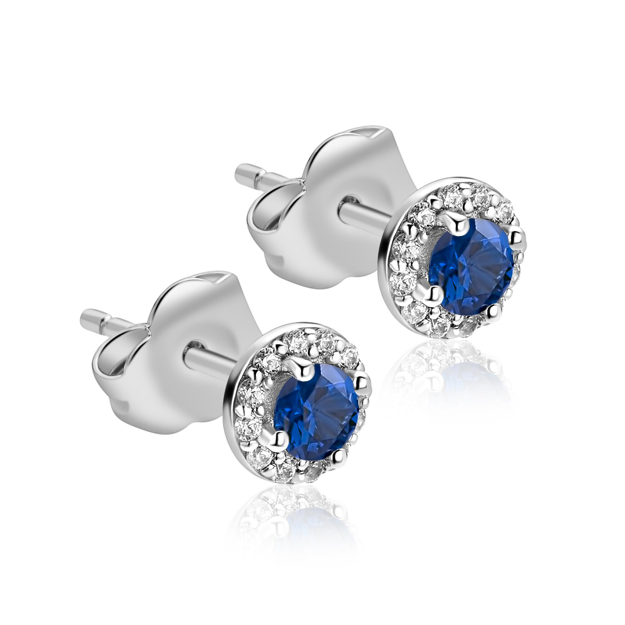 6,5mm ZINZI zilveren oorstekers met saffierblauwe kleursteen in entourage zetting ZIO2697B