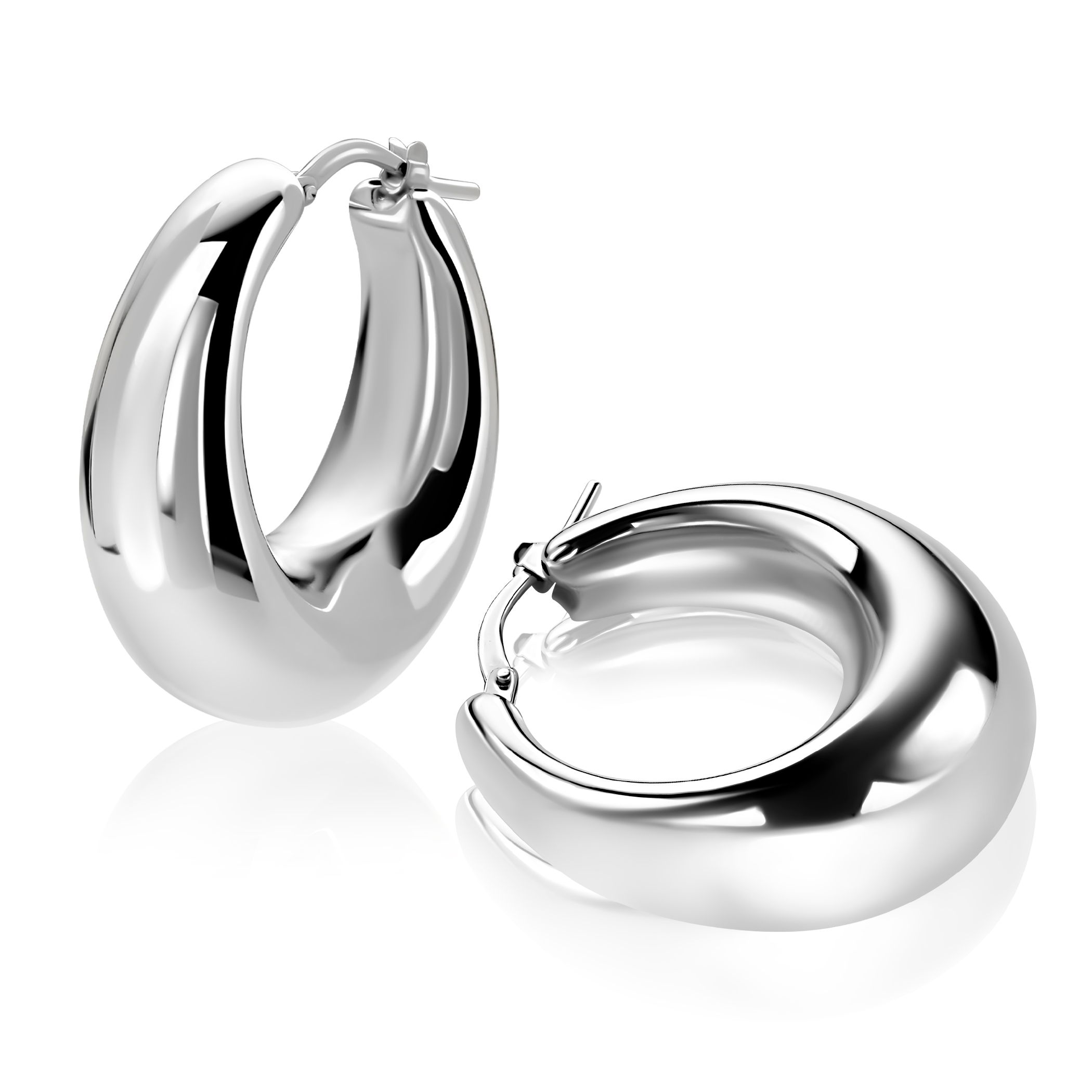 31mm ZINZI zilveren oorringen met brede buis (9mm) en ovaal model, handige bovensluiting ZIO2750