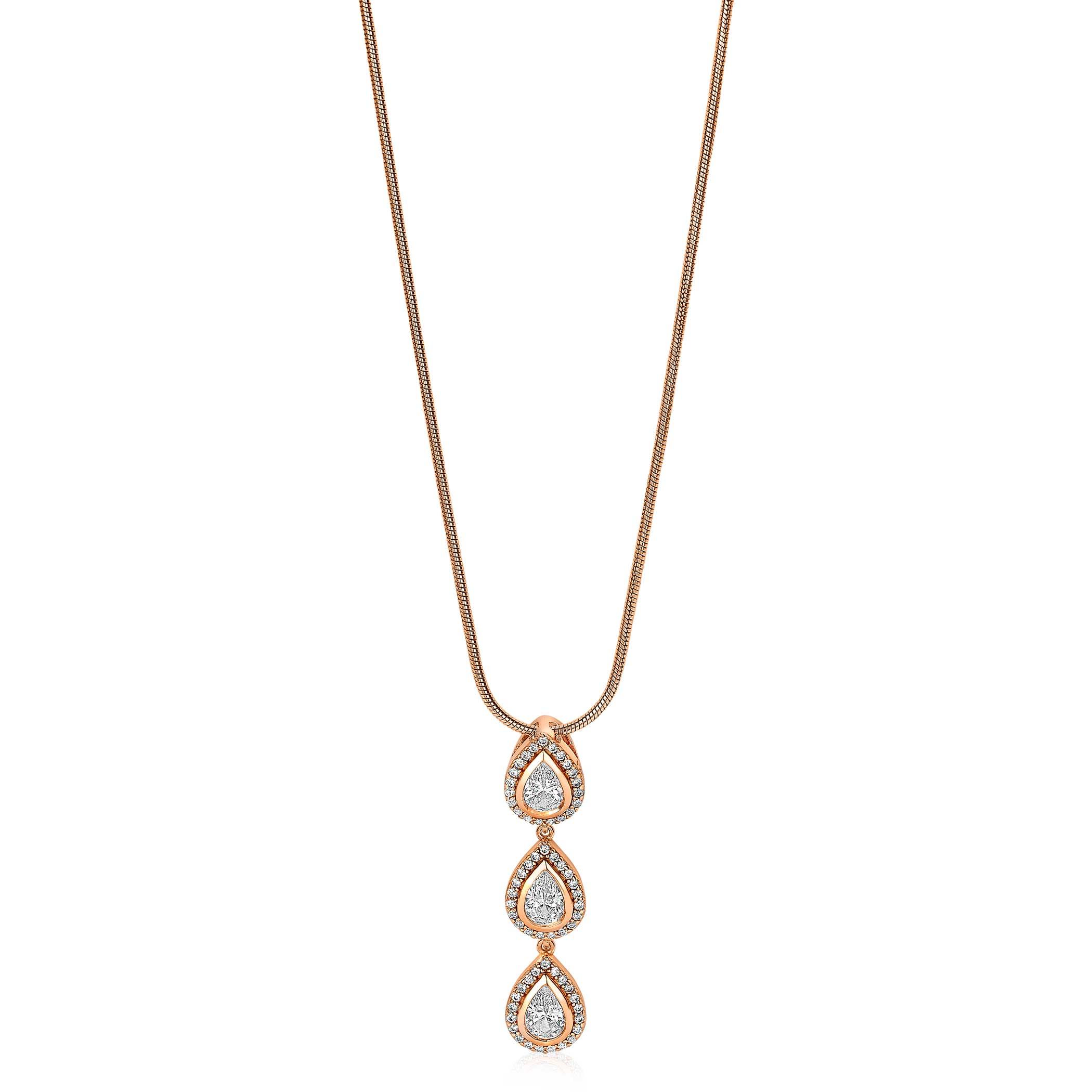 ZINZI zilveren hanger rosé verguld druppels wit ZIH1752R (zonder collier)