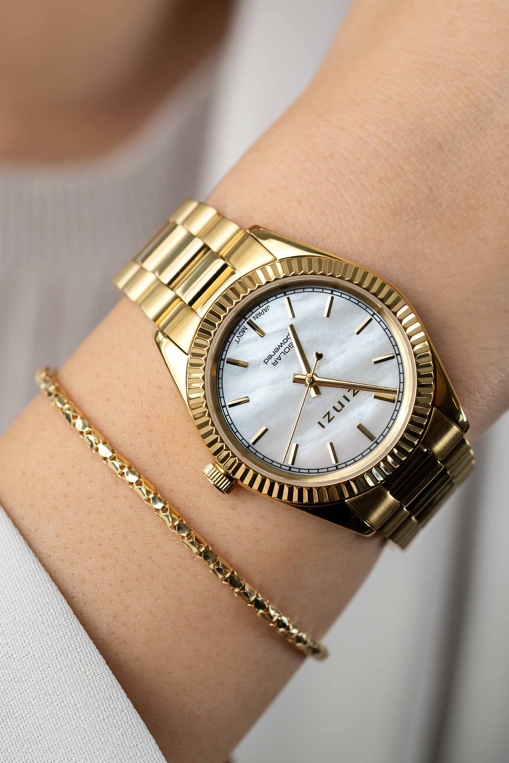 ZINZI Solaris horloge met witte parelmoer wijzerplaat, stalen