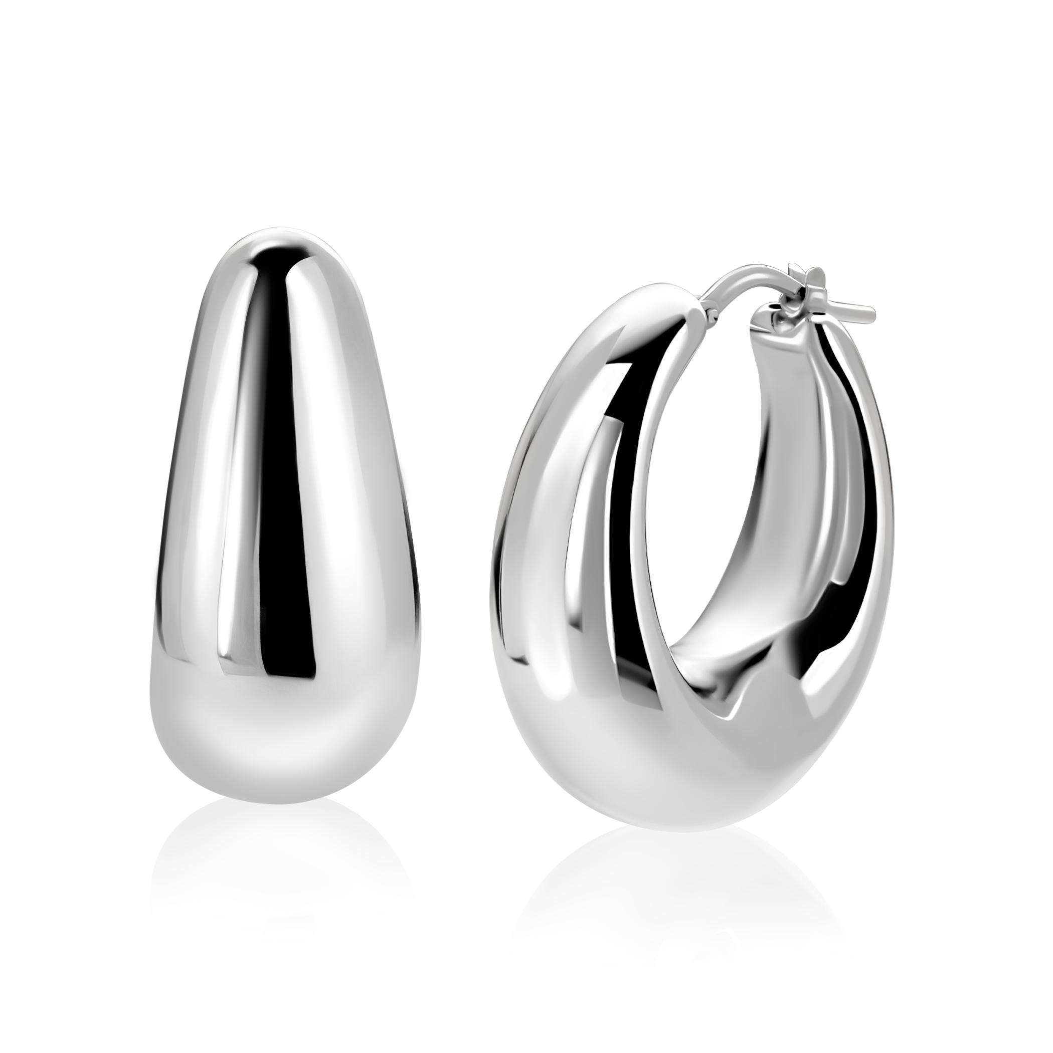 31mm ZINZI zilveren oorringen met brede buis (9mm) en ovaal model, handige bovensluiting ZIO2750