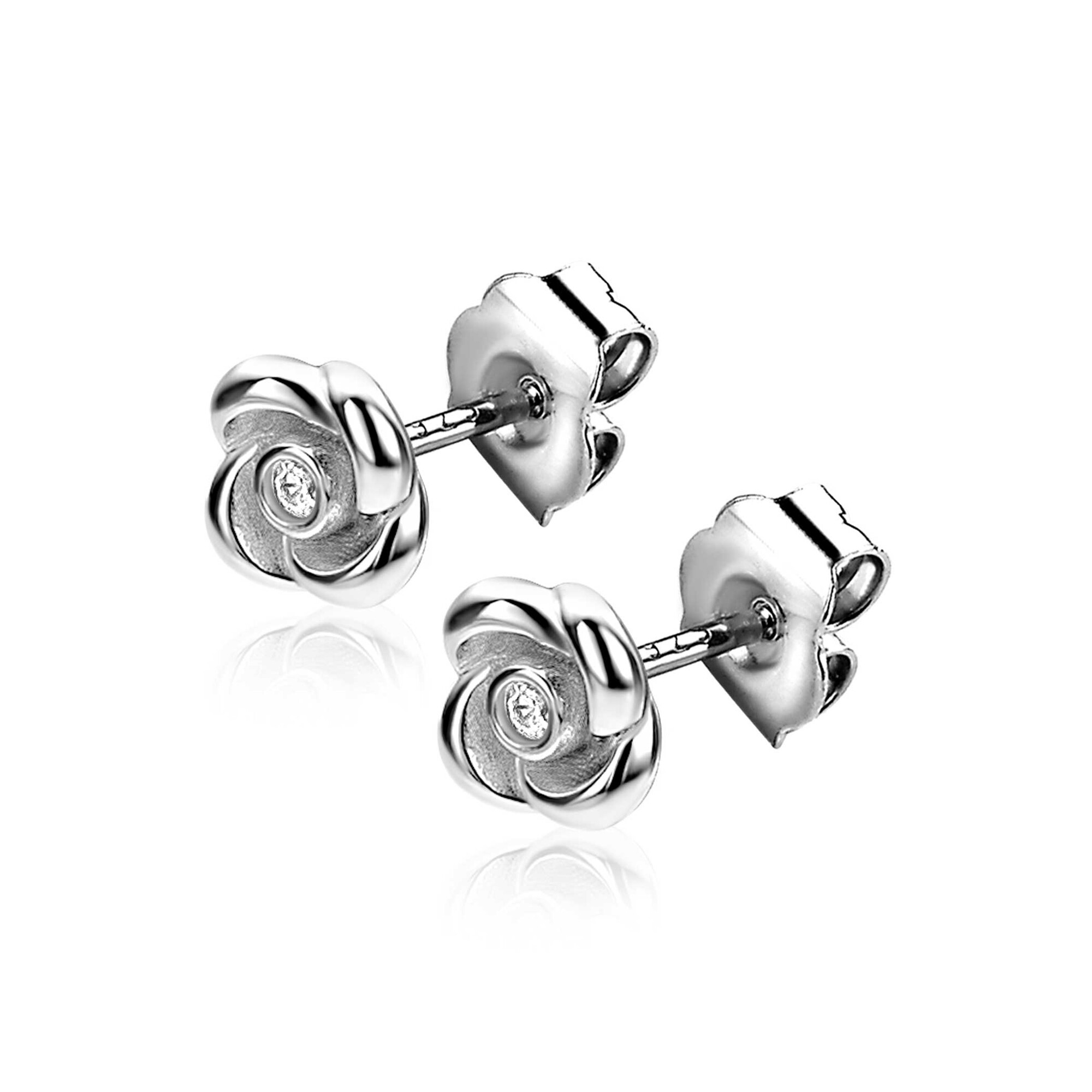 6mm ZINZI zilveren oorstekers met een roosje, bezet met witte zirkonia ZIO2872