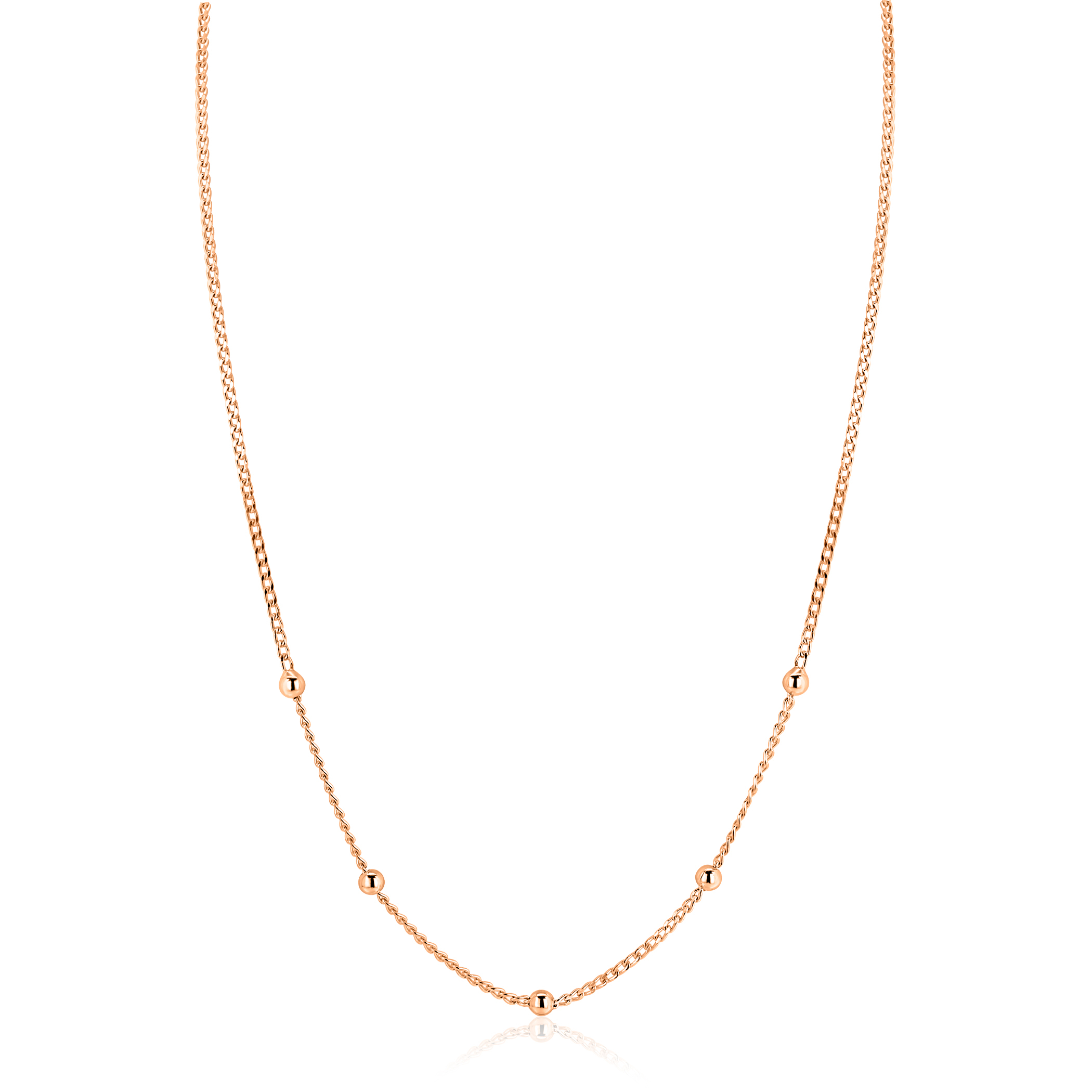 ZINZI rosé-plated zilveren gourmet ketting met vijf bolletjes 42–45cm ZIC2714R