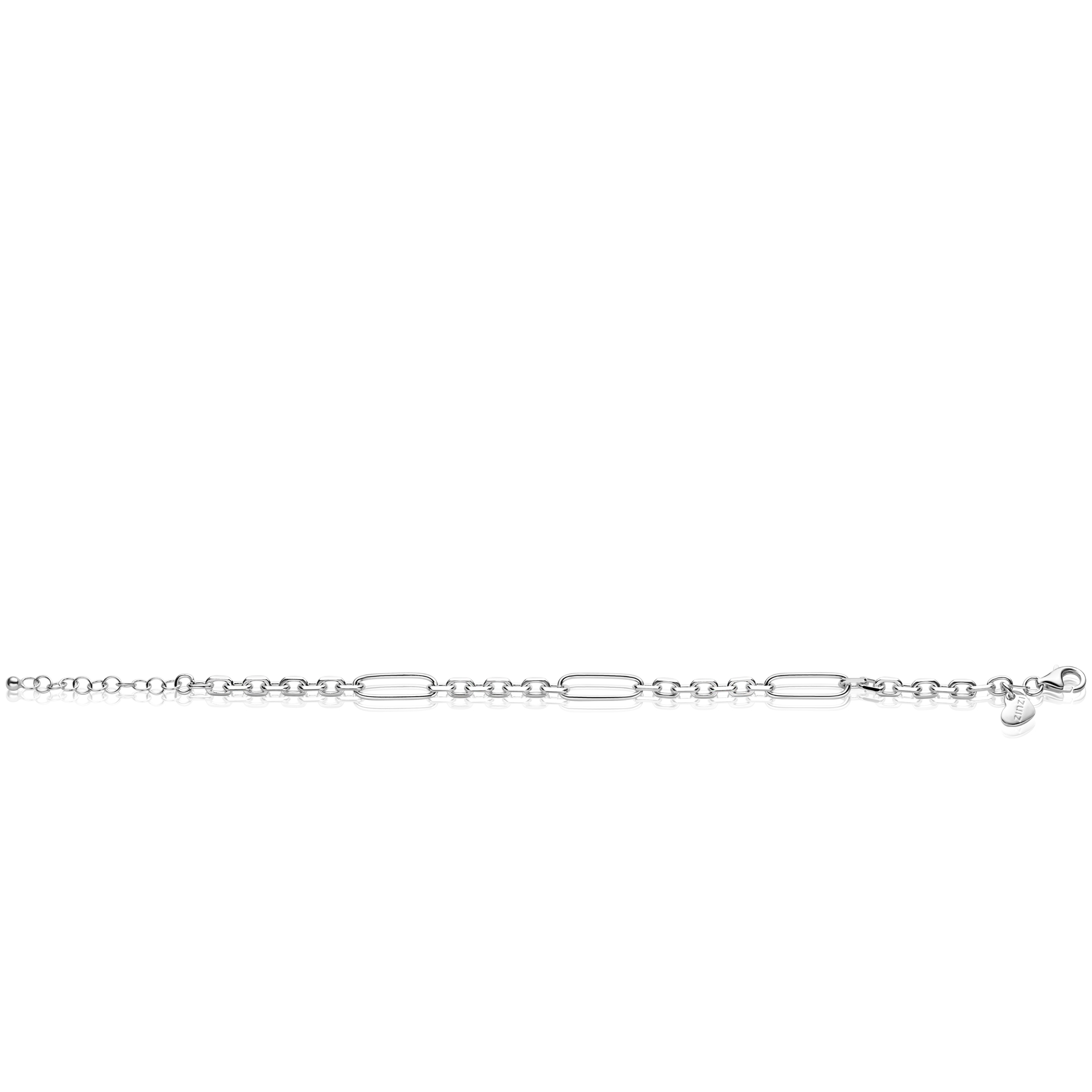 ZINZI zilveren schakelarmband met drie lange ovale schakels 5,5mm breed 18-21cm ZIA2711