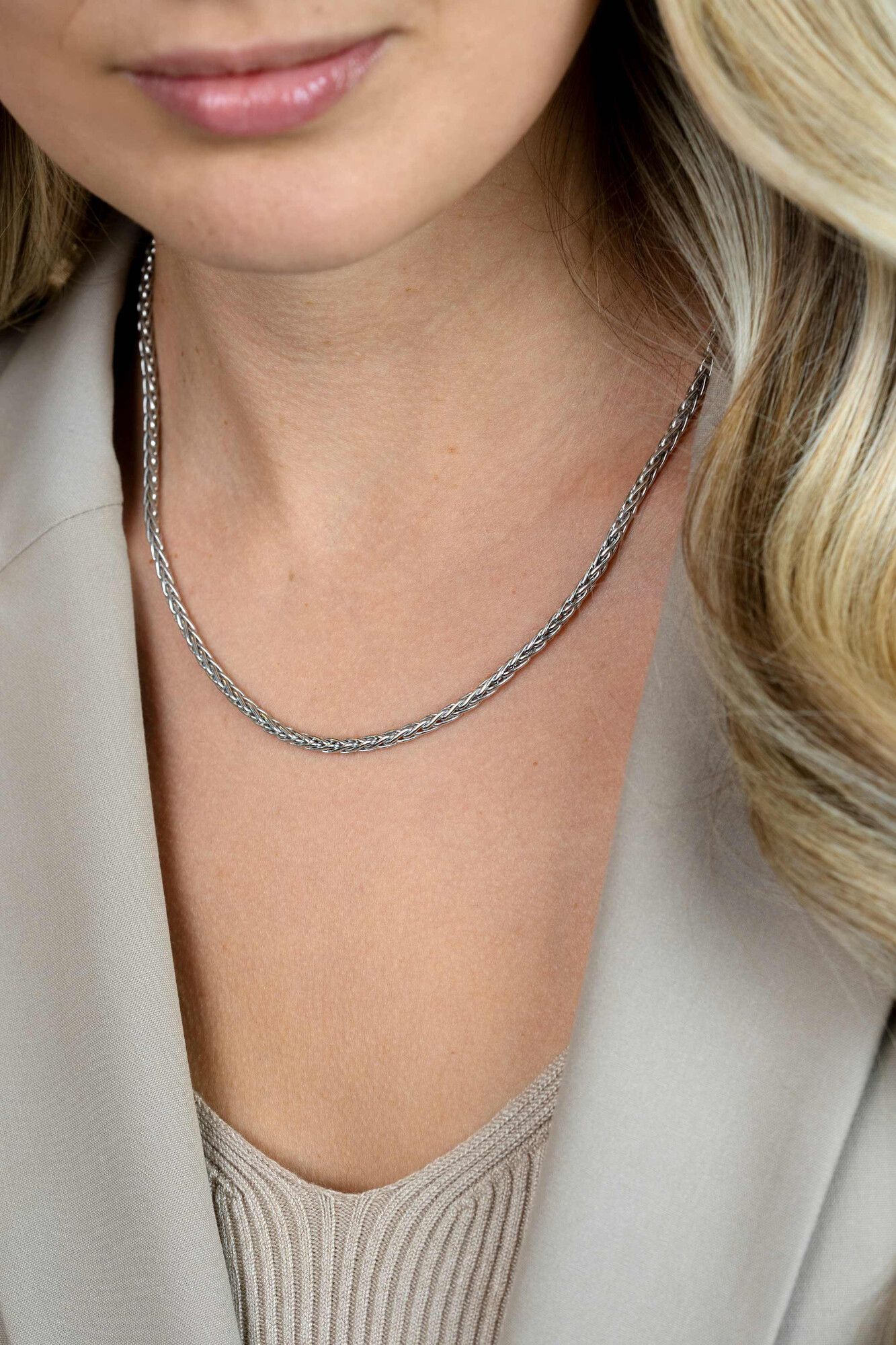 ZINZI zilveren schakelcollier palmier massief 3mm breed 45cm ZIC1912