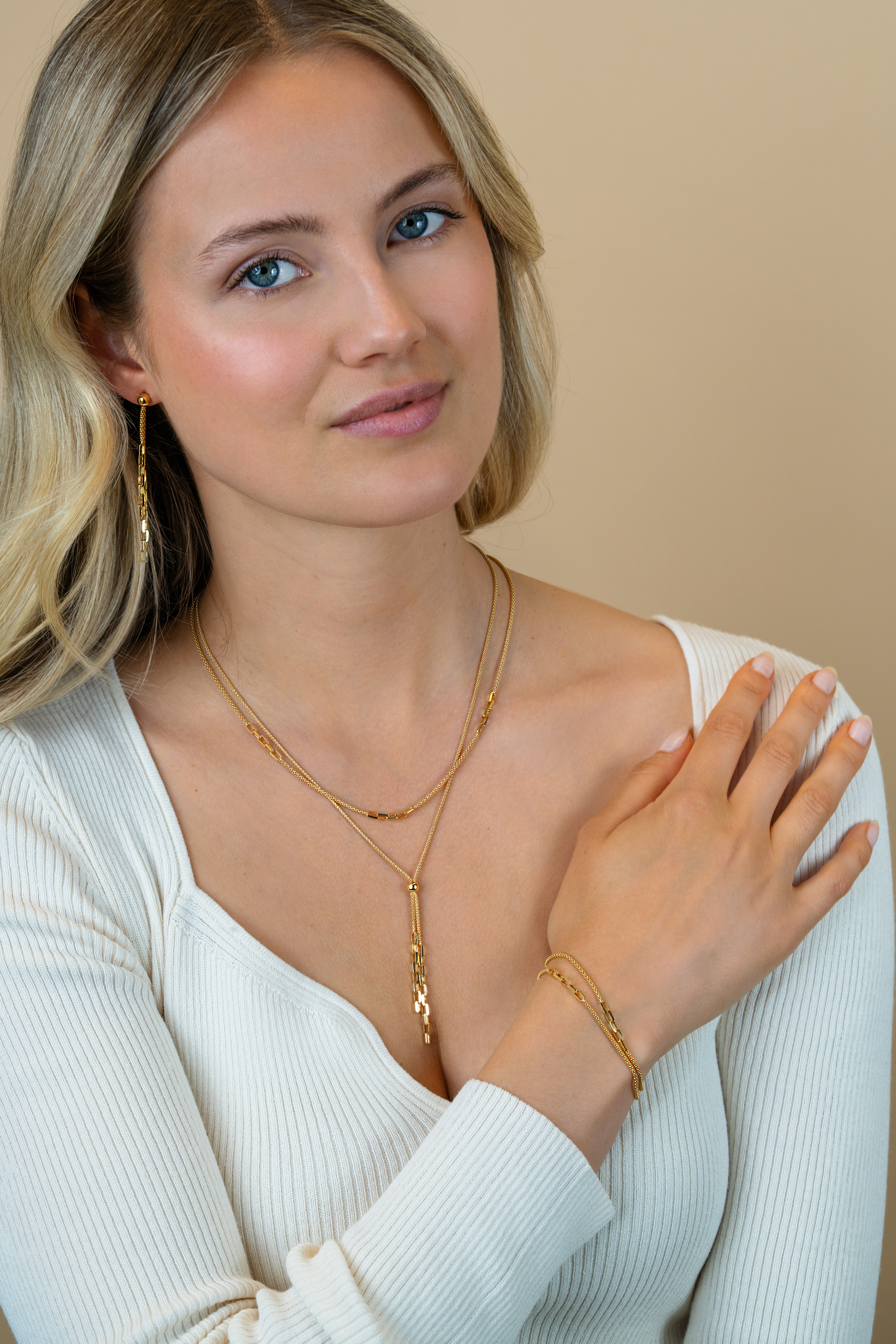 65mm ZINZI gold plated zilveren multi-look oorstekers met bungelende paperclip schakels ZIO2709G