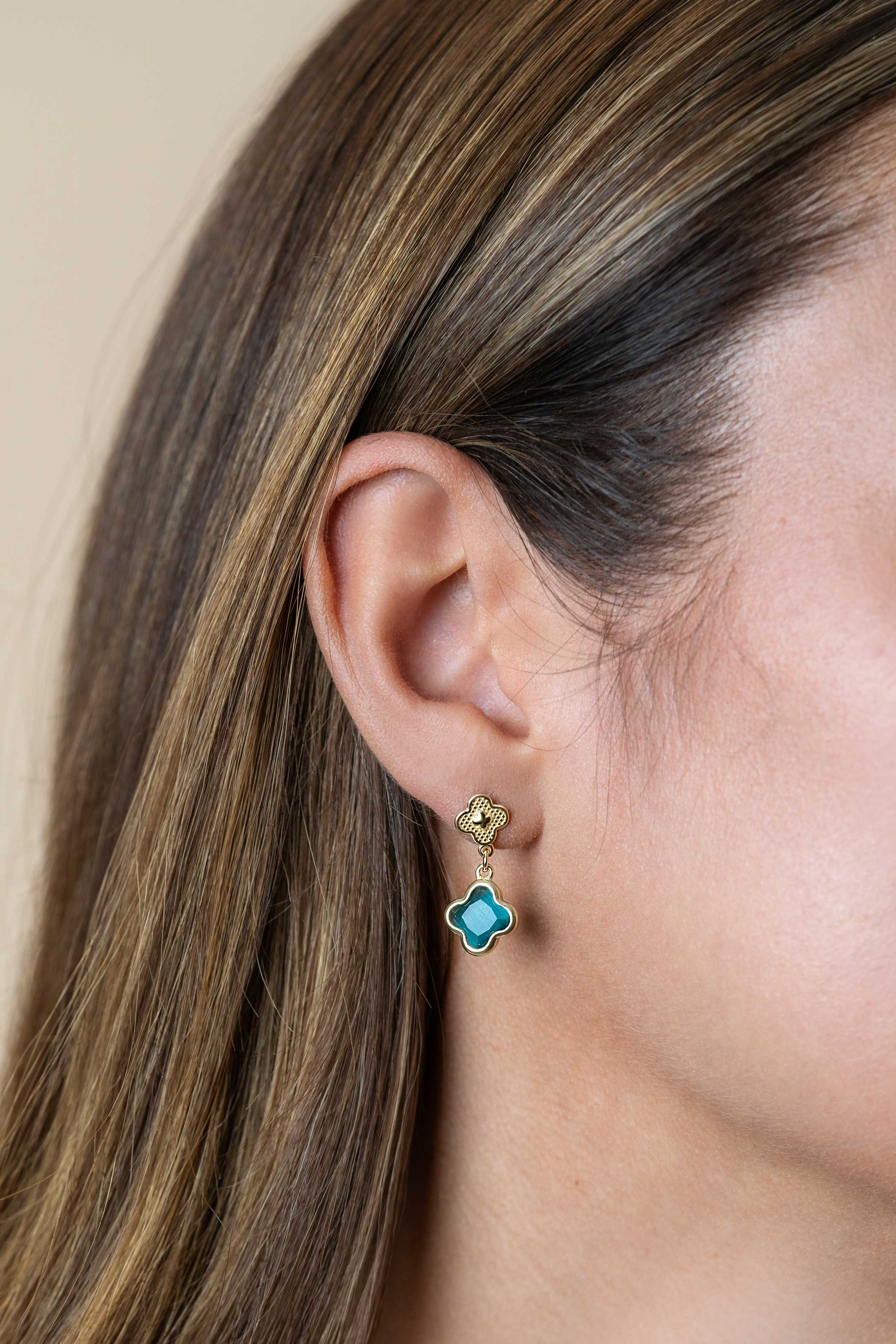 23mm ZINZI gold plated zilveren oorsieraden met groene klavers 10mm ZIO2583
