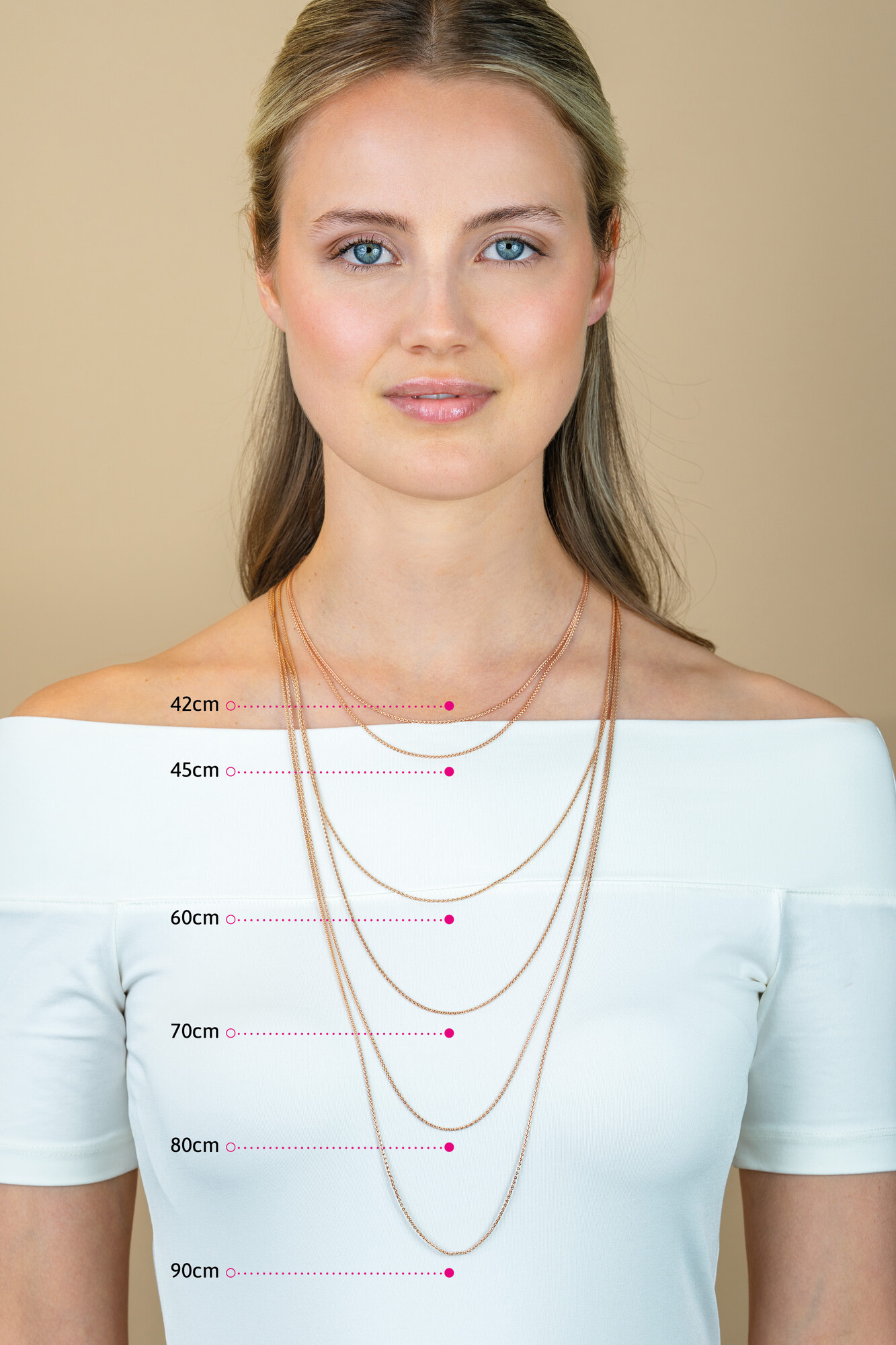 80cm ZINZI zilveren bolletjes ketting rosé verguld ZILC-B80R