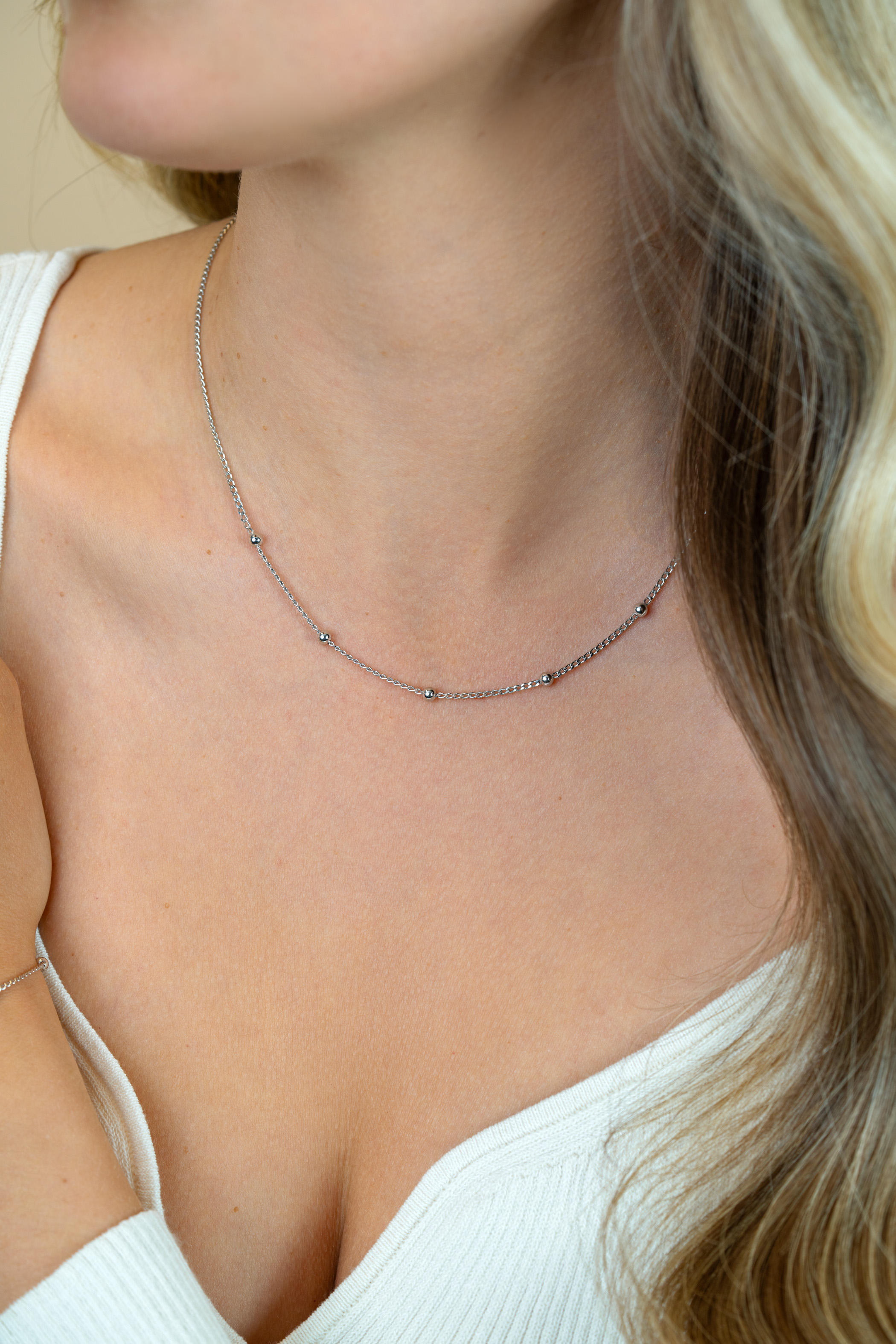 ZINZI zilveren gourmet ketting met vijf bolletjes 42–45cm ZIC2714