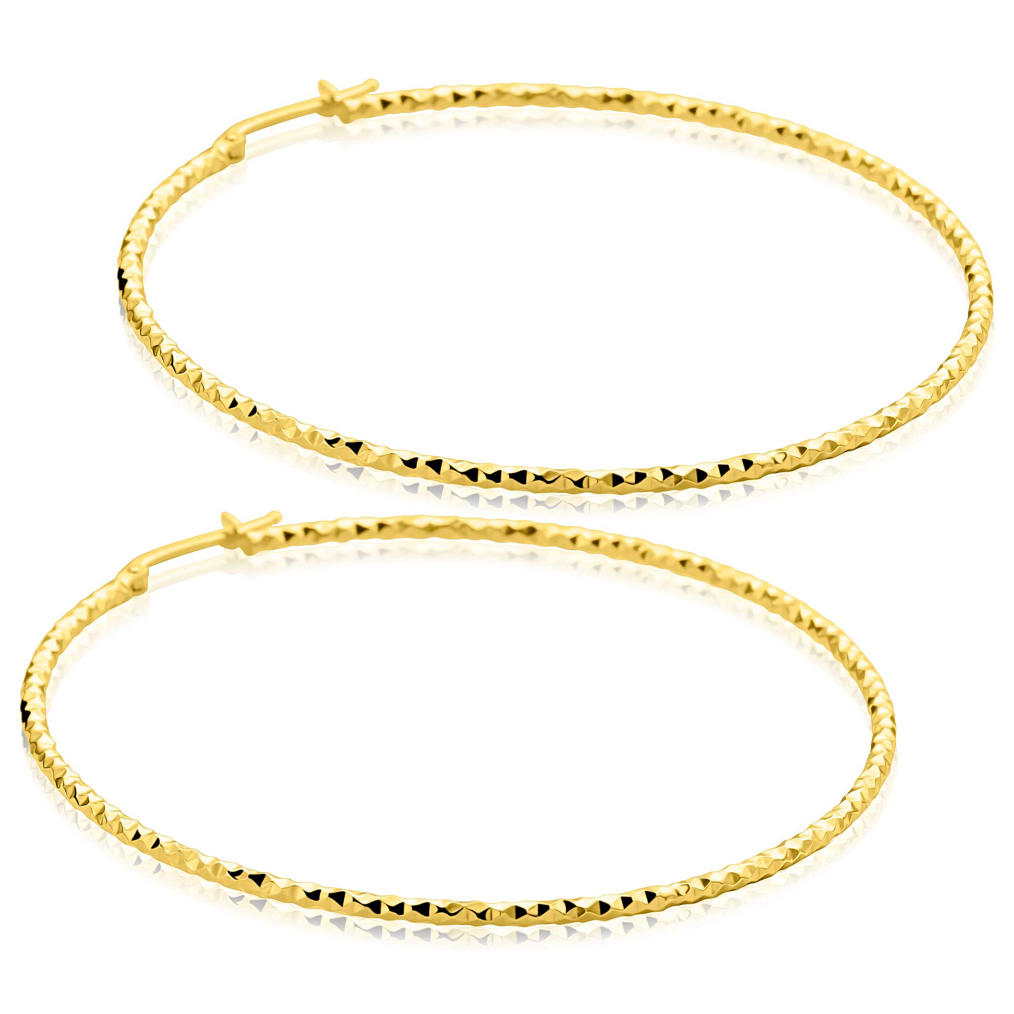 61mm ZINZI gold plated zilveren extra grote oorringen met gefacetteerde buis en handige bovensluiting ZIO2913G