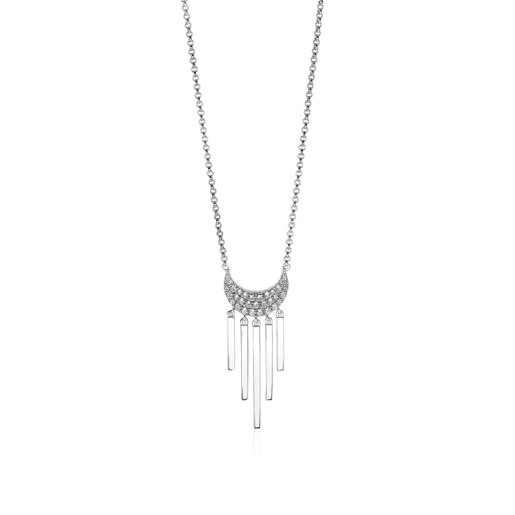 ZINZI zilveren ketting halve maan staafjes wit 40-45cm ZIC1579