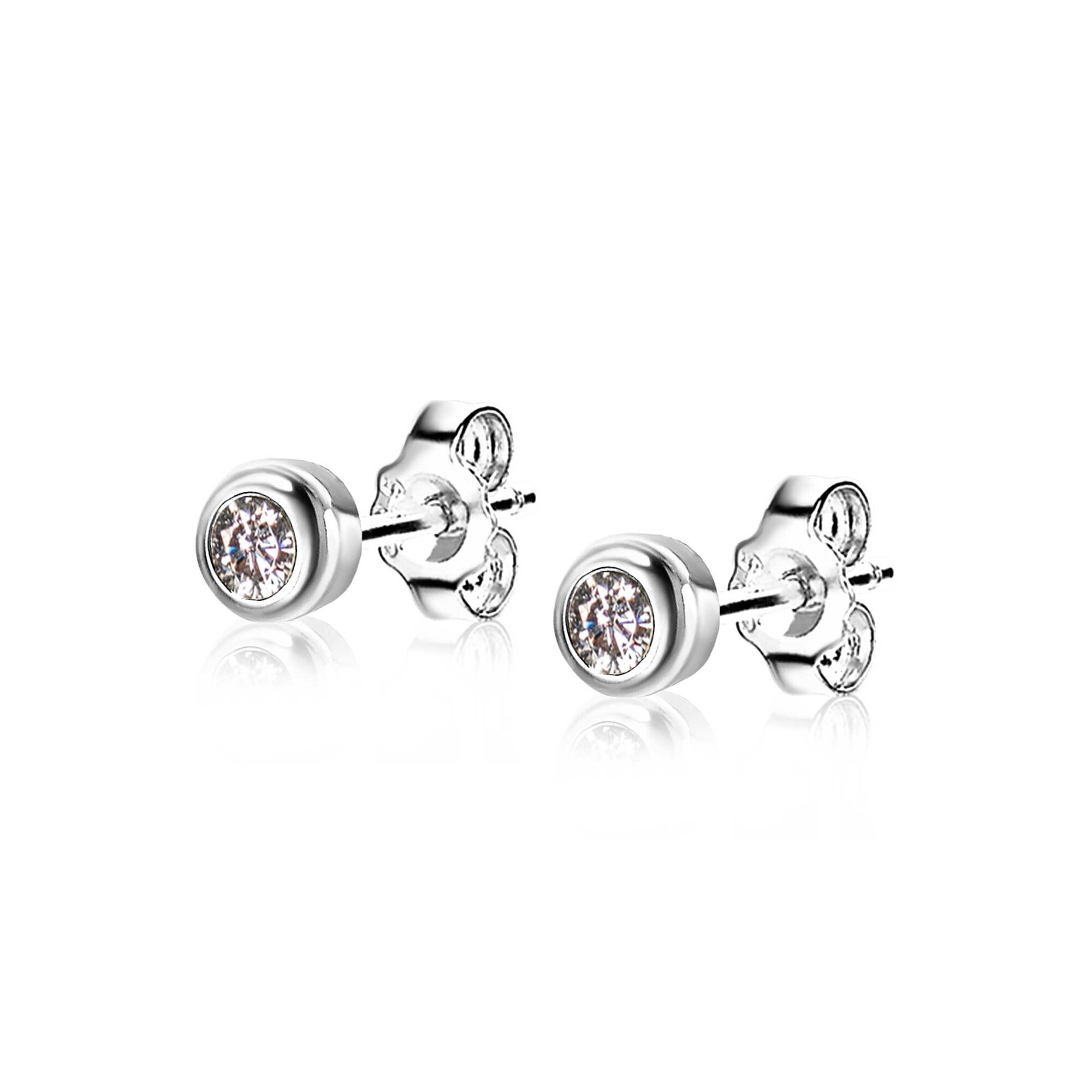 APRIL oorknoppen 4mm zilver met geboortesteen diamant wit zirconia
