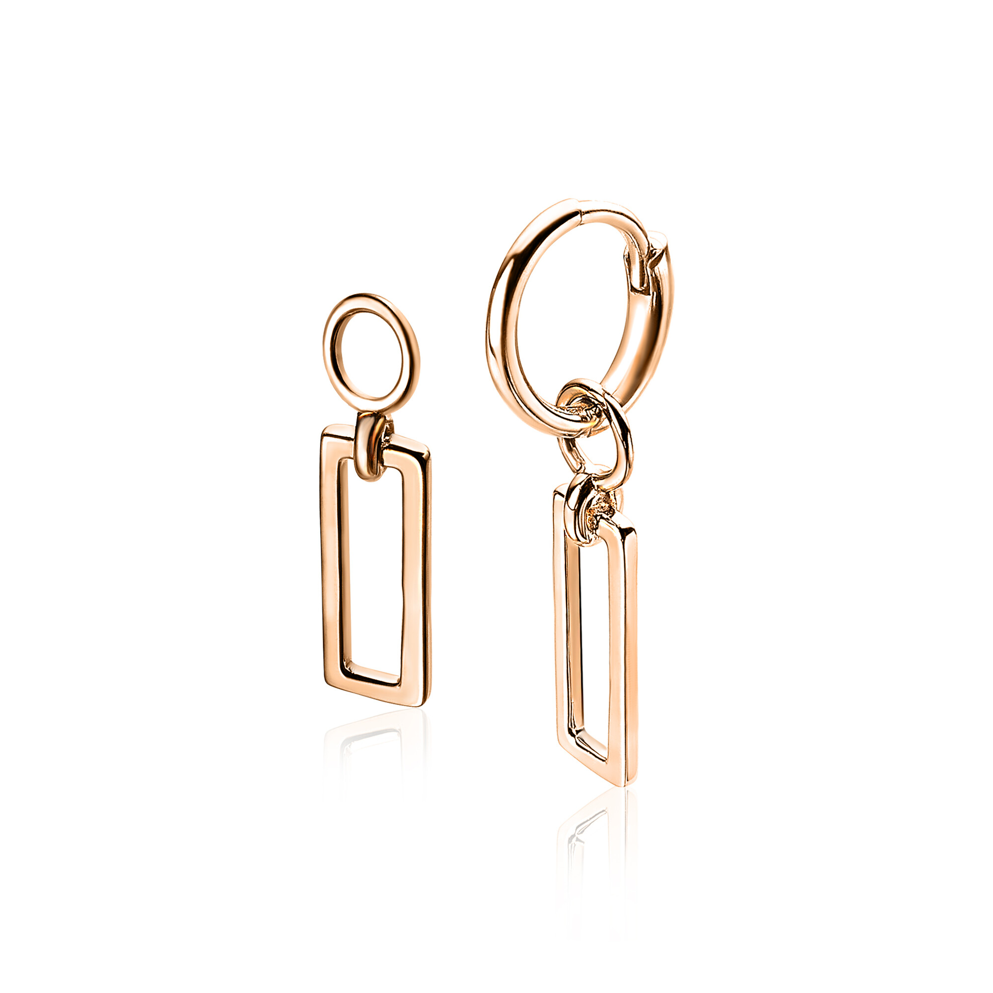 ZINZI zilveren oorbedels rosé verguld open rechthoek 14mm ZICH1692R (zonder oorringen)