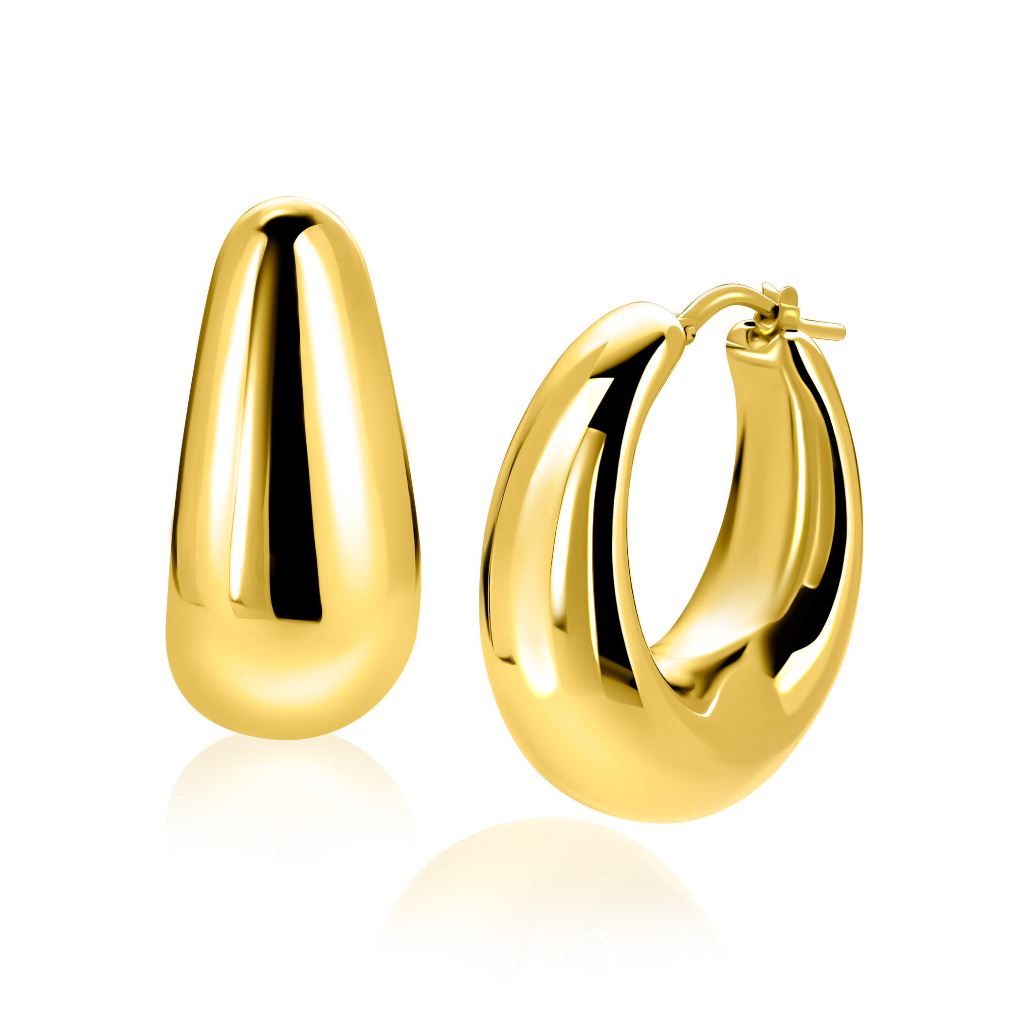 31mm ZINZI gold plated zilveren oorringen met brede buis (9mm) en ovaal model, handige bovensluiting  ZIO2750G