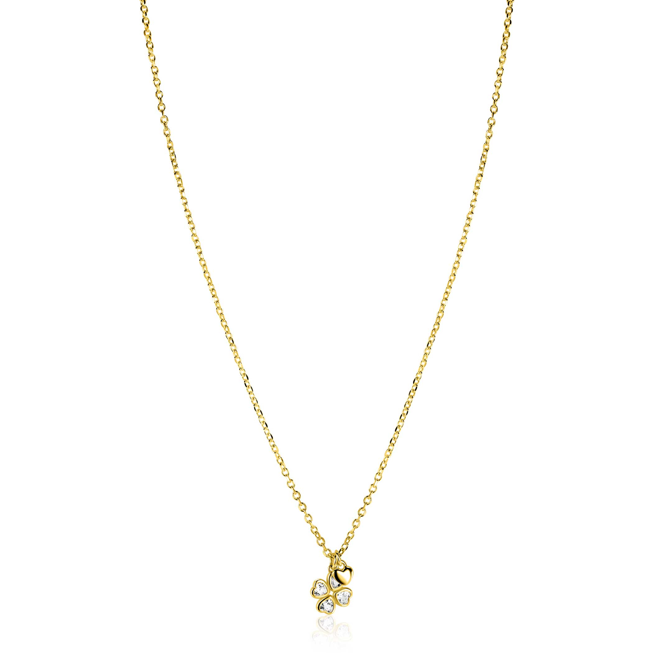 ZINZI goldplated zilveren ketting 45cm met klavertje vier en hartje hanger ZIC2783Y