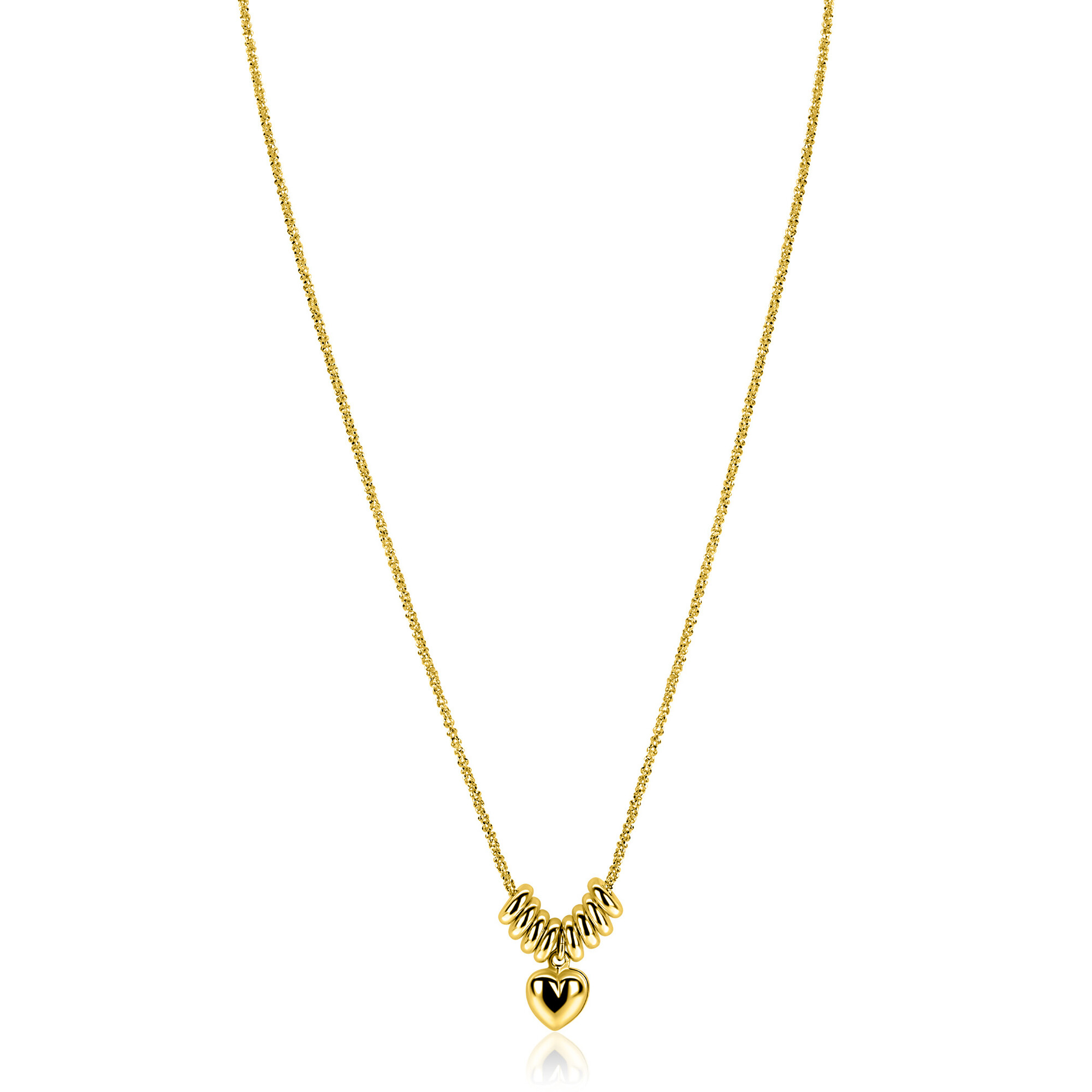 ZINZI gold plated zilveren ketting 42-45cm met hart en 8 glanzende donuts ZIC2760