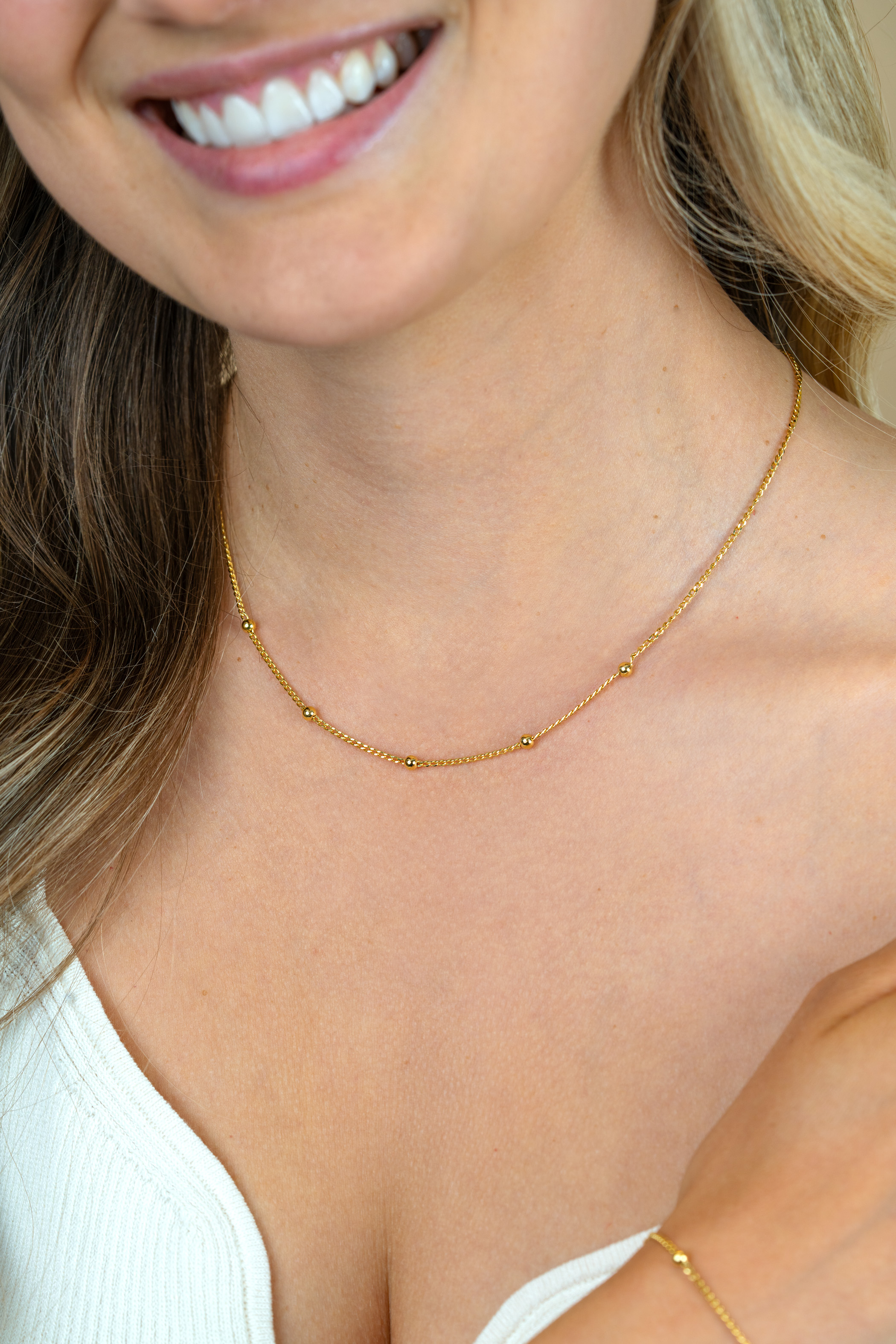 ZINZI gold plated zilveren gourmet ketting met vijf bolletjes 42–45cm ZIC2714G