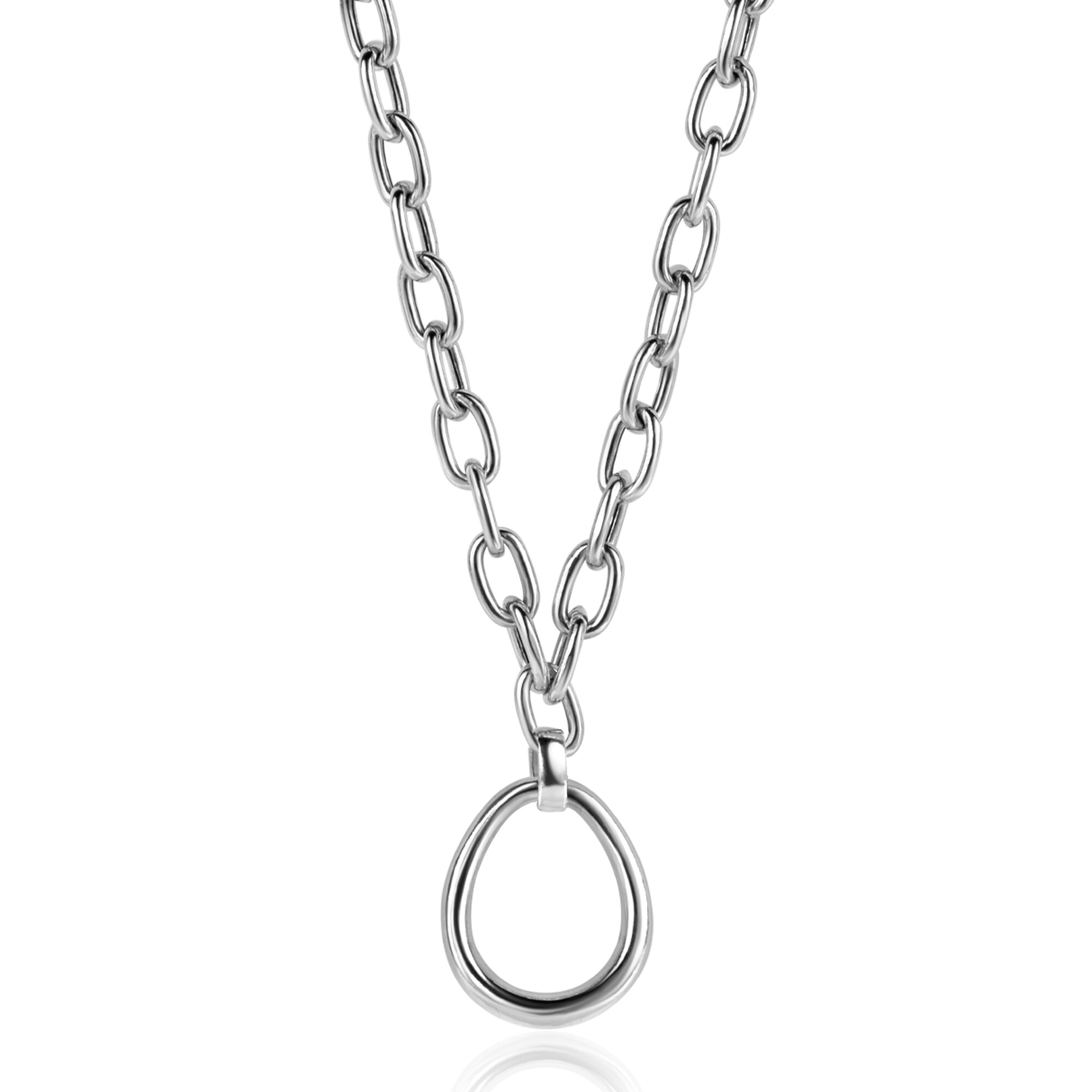 ZINZI zilveren gourmet collier met grotere ovale schakels en grote ovale hanger 40-45cm ZIC2481