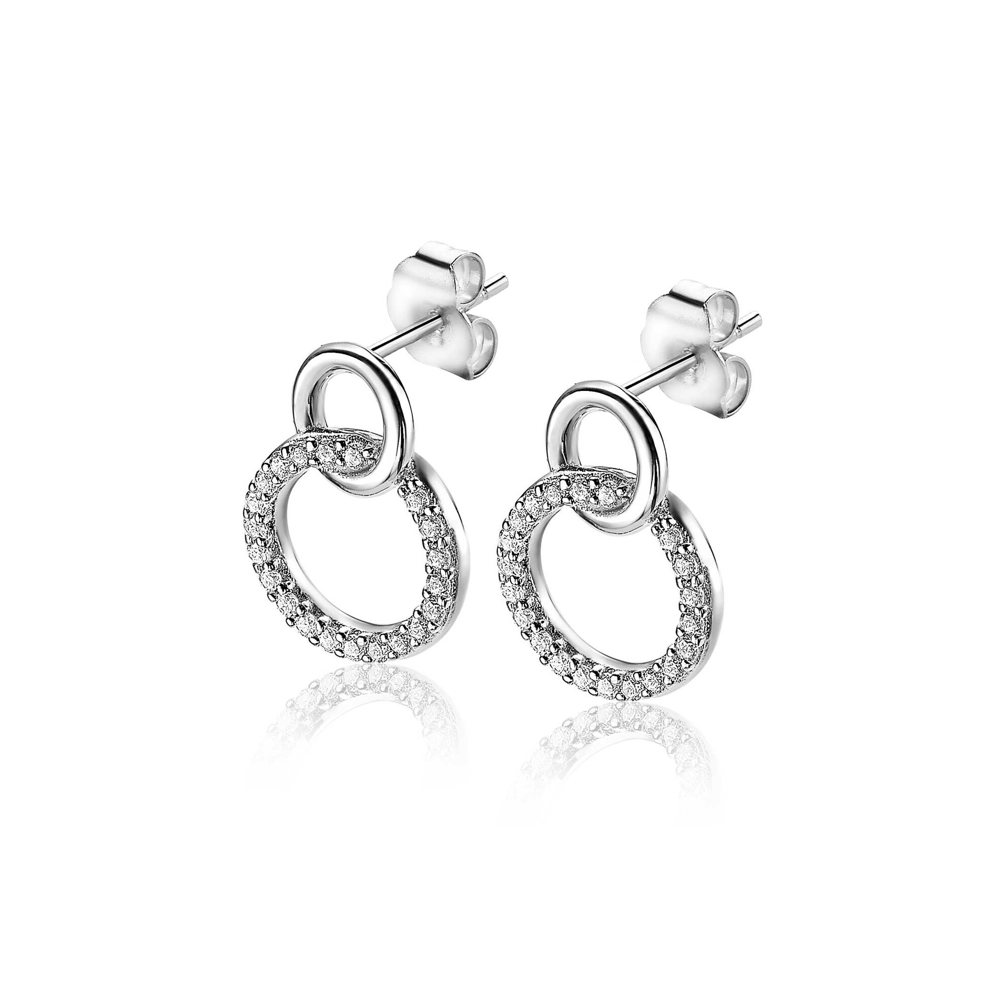 ZINZI zilveren oorknoppen 2 open rondjes verbonden wit ZIO1782
