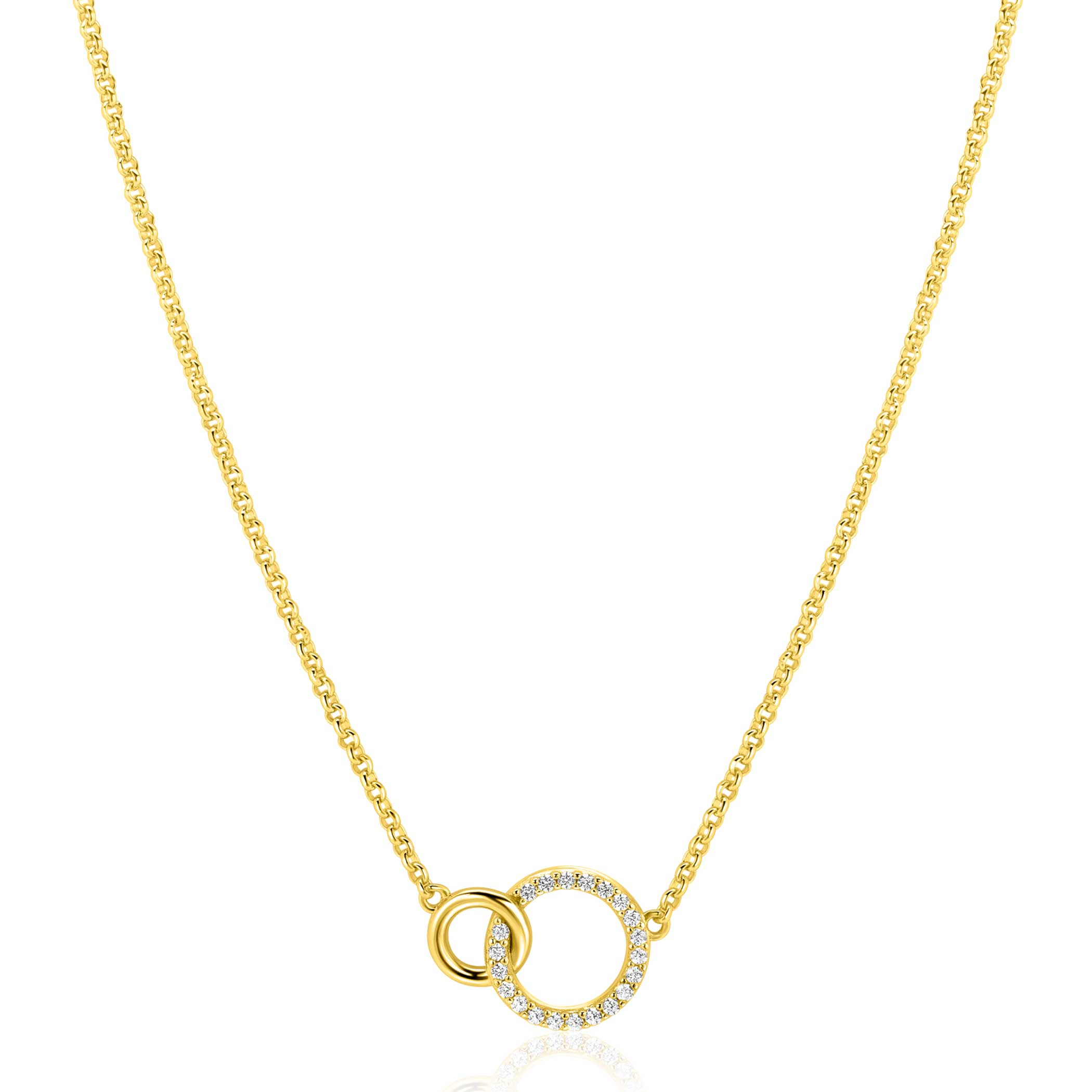 ZINZI goldplated zilveren ketting met twee verbonden ronde schakels witte zirconia's ZIC1782Y