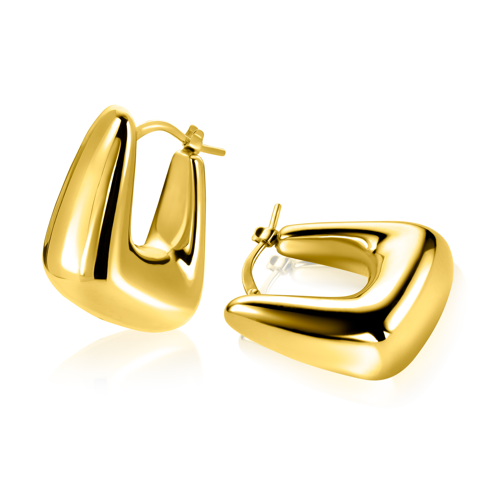 24mm ZINZI gold plated zilveren oorringen met brede buis, vierkante look en handige bovensluiting ZIO2747G