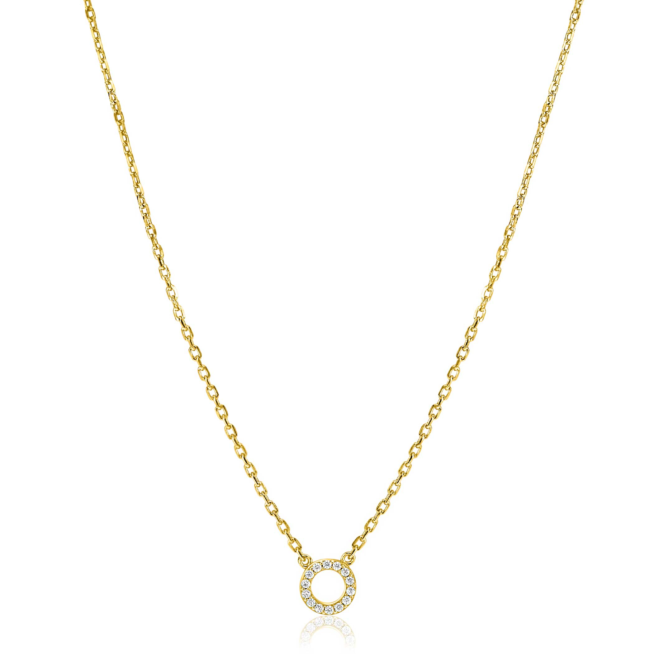 ZINZI gold plated zilveren ketting met open rondje (7,5mm) bezet met witte zirconia's 40-45cm ZIC2550Y
