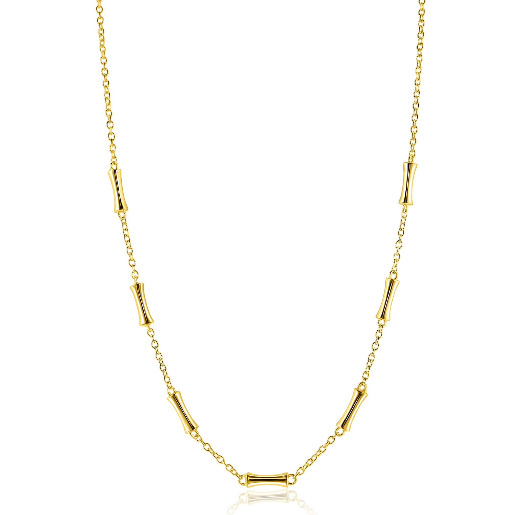 ZINZI gold plated zilveren schakel ketting met zeven gladde bamboe vormen 40-45m ZIC2577G
