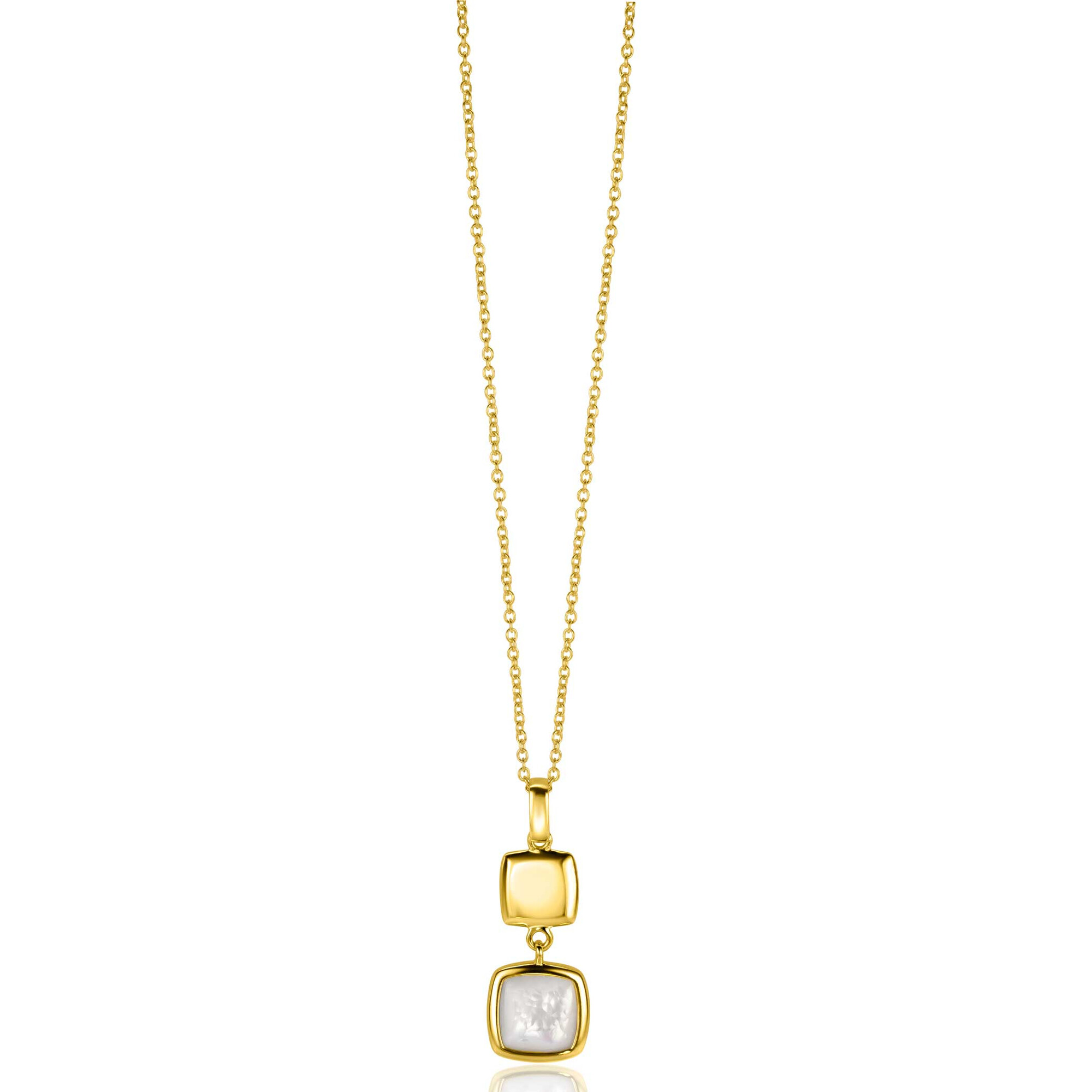 ZINZI zilveren tweezijdige hanger 14K geel verguld vierkant met zwarte onyx en wit parelmoer 30mm ZIH2257G (zonder collier)