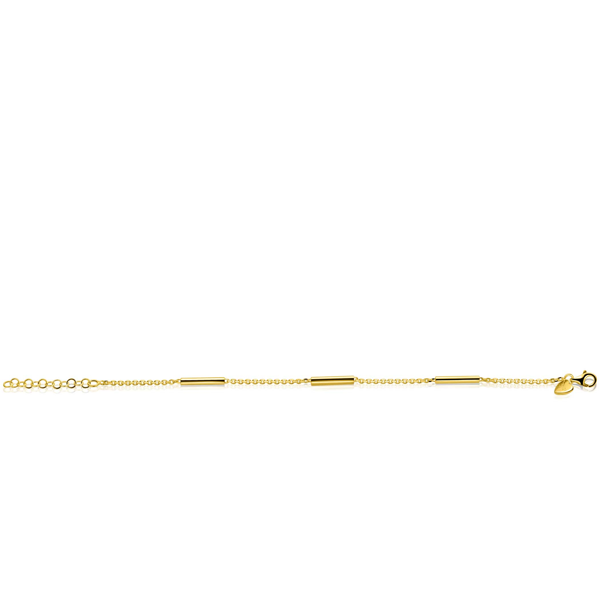 ZINZI goldplated zilveren schakelarmband met drie gladde ronde staafjes ZIA2800G