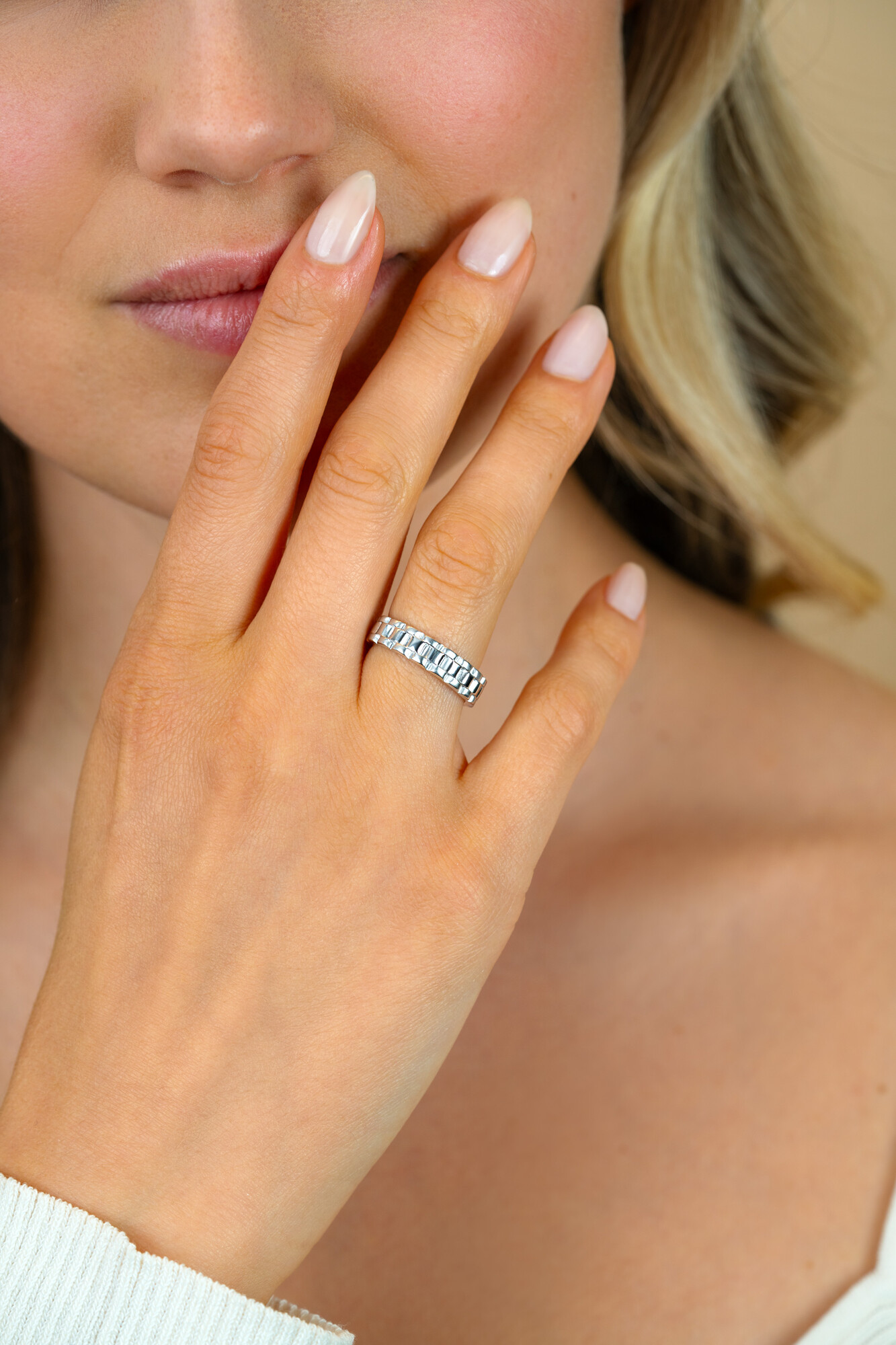 ZINZI zilveren ring (5mm breed) rolex-style schakel glanzend en satiné ZIR2736C