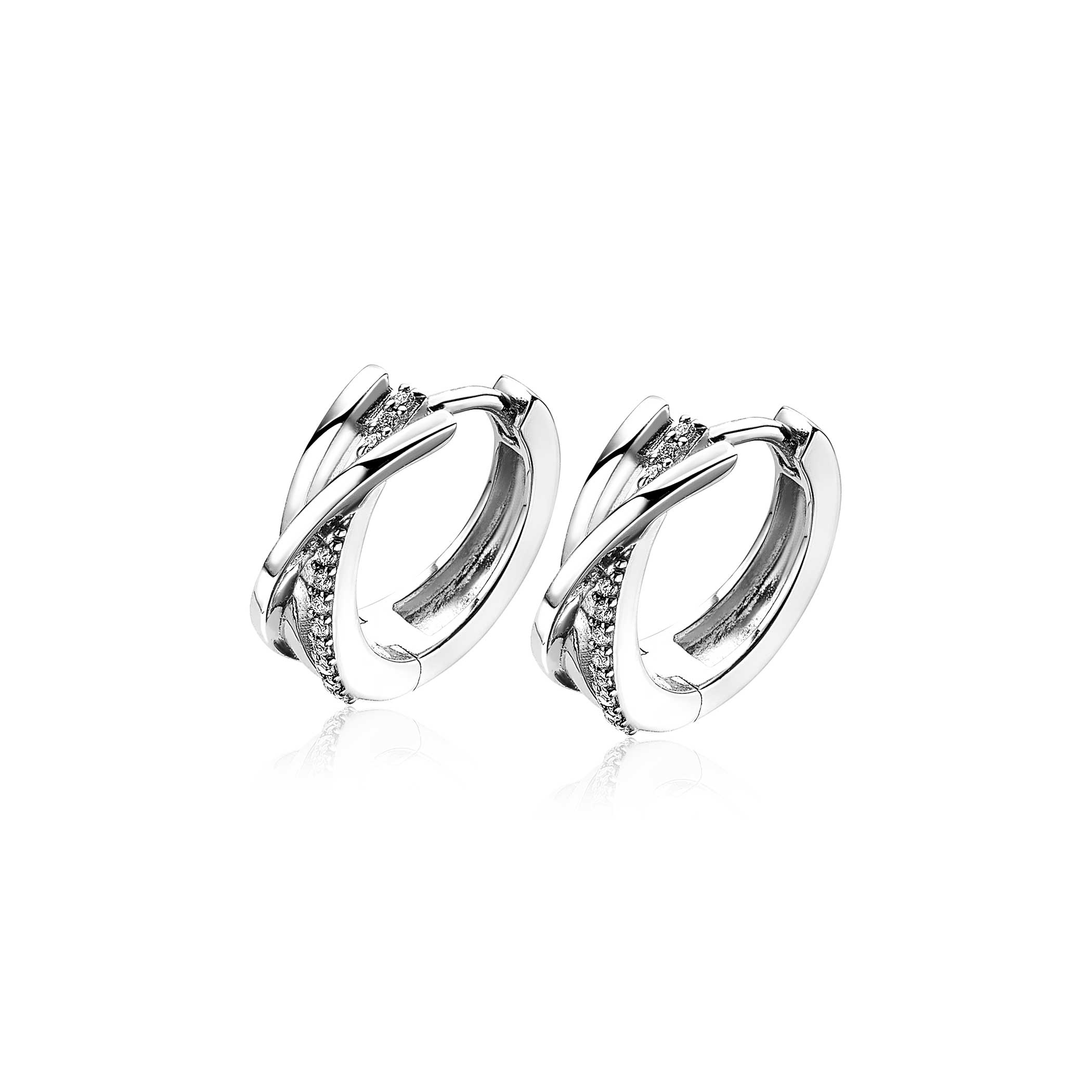 ZINZI zilveren cross-over oorringen 16x15,5mm wit ZIO1774