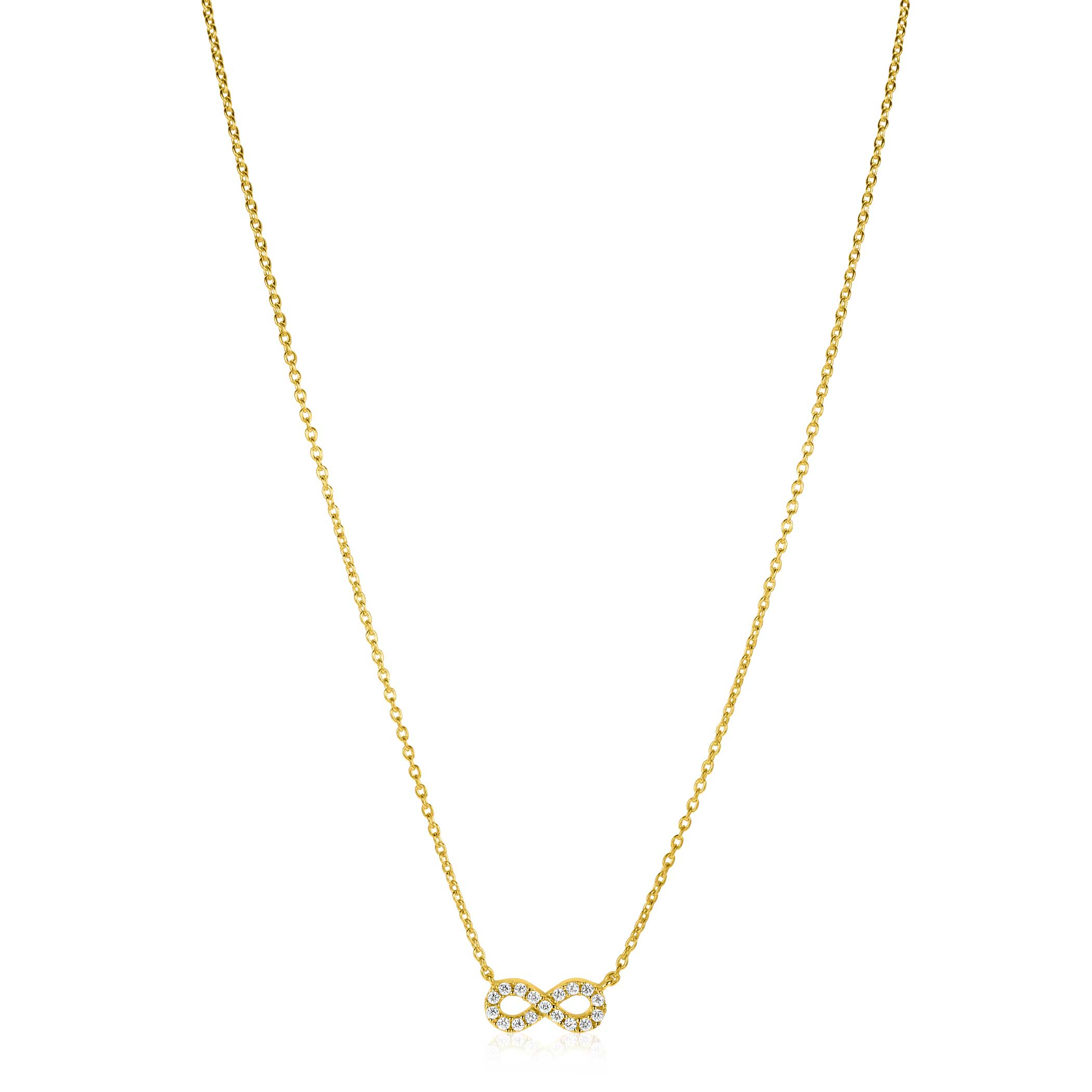 ZINZI gold plated zilveren ketting met Infinity teken, vol bezet met witte zirconia's 42-45cm ZIC2597Y