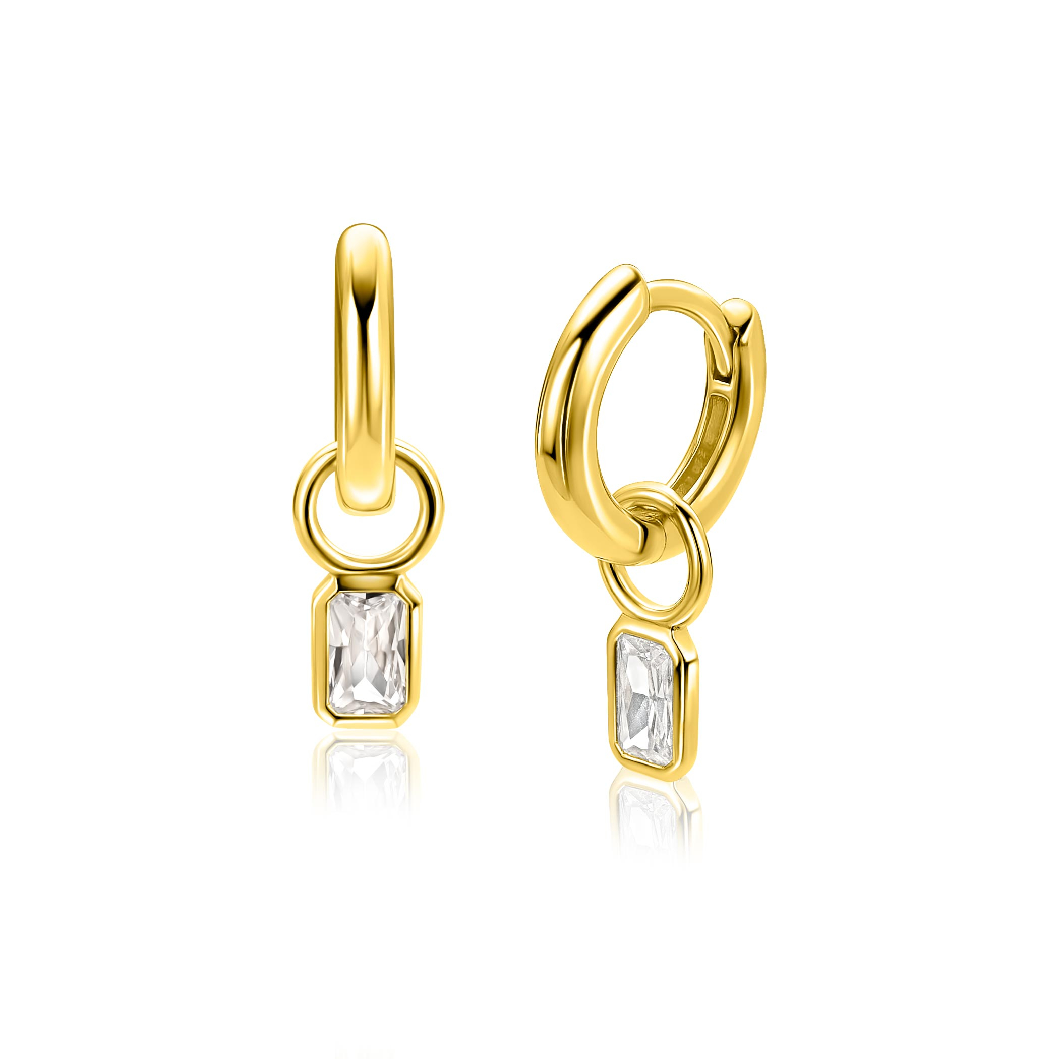 6mm ZINZI goldplated zilveren oorbedels met baguette-geslepen zirkonia in achthoekige zetting ZICH2826 (zonder oorringen)