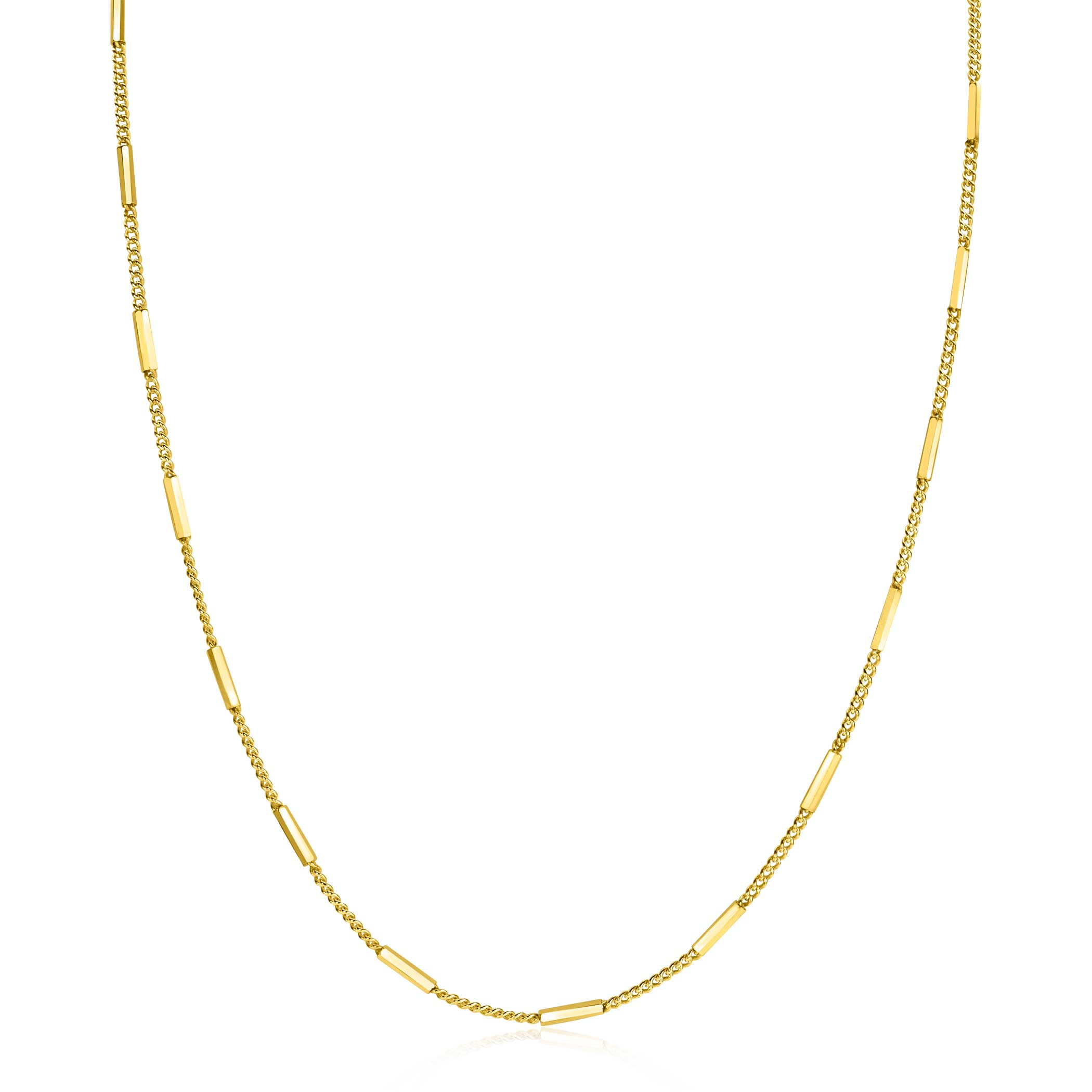 ZINZI gold plated zilveren gourmet ketting 45cm met staafjes 1,6mm breed ZIC2366G