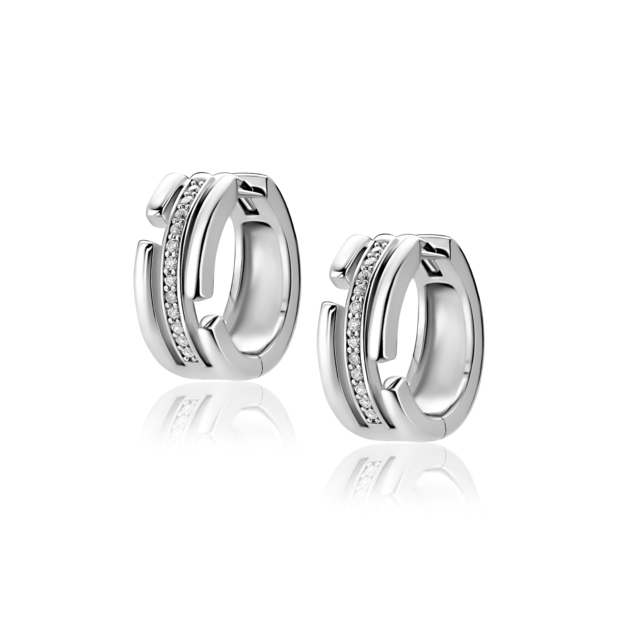 15mm ZINZI zilveren multi-look oorringen 3 banen met witte zirkonia’s ZIO2730