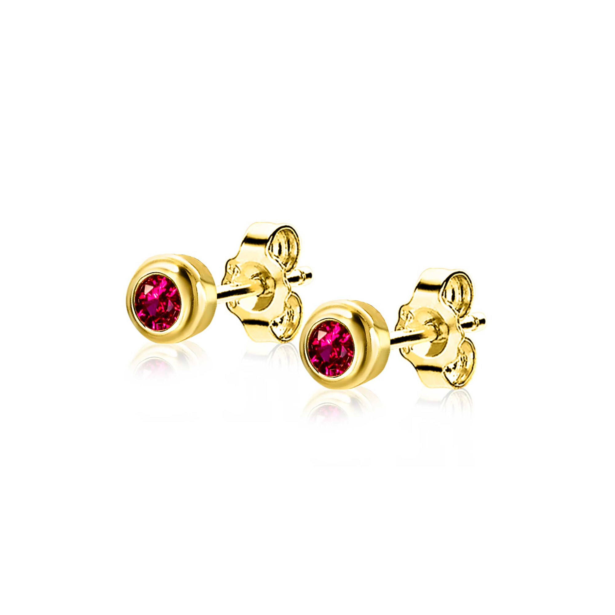 JULI oorknoppen 4mm gold plated met geboortesteen rood robijn zirconia
