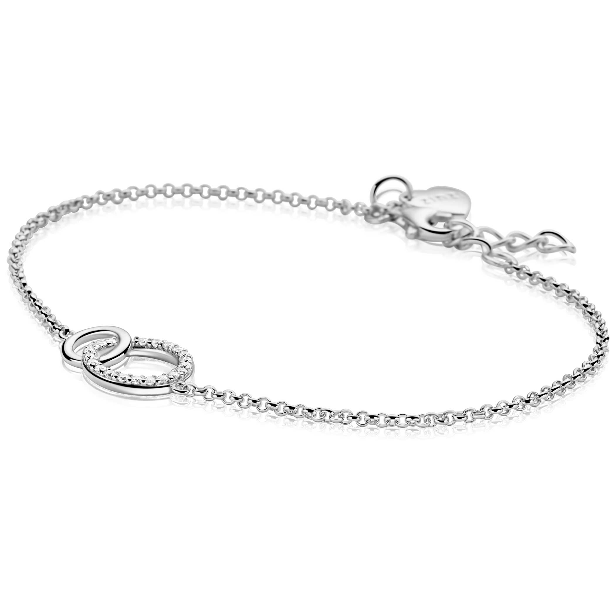 ZINZI zilveren armband 2 open rondjes verbonden wit ZIA1782
