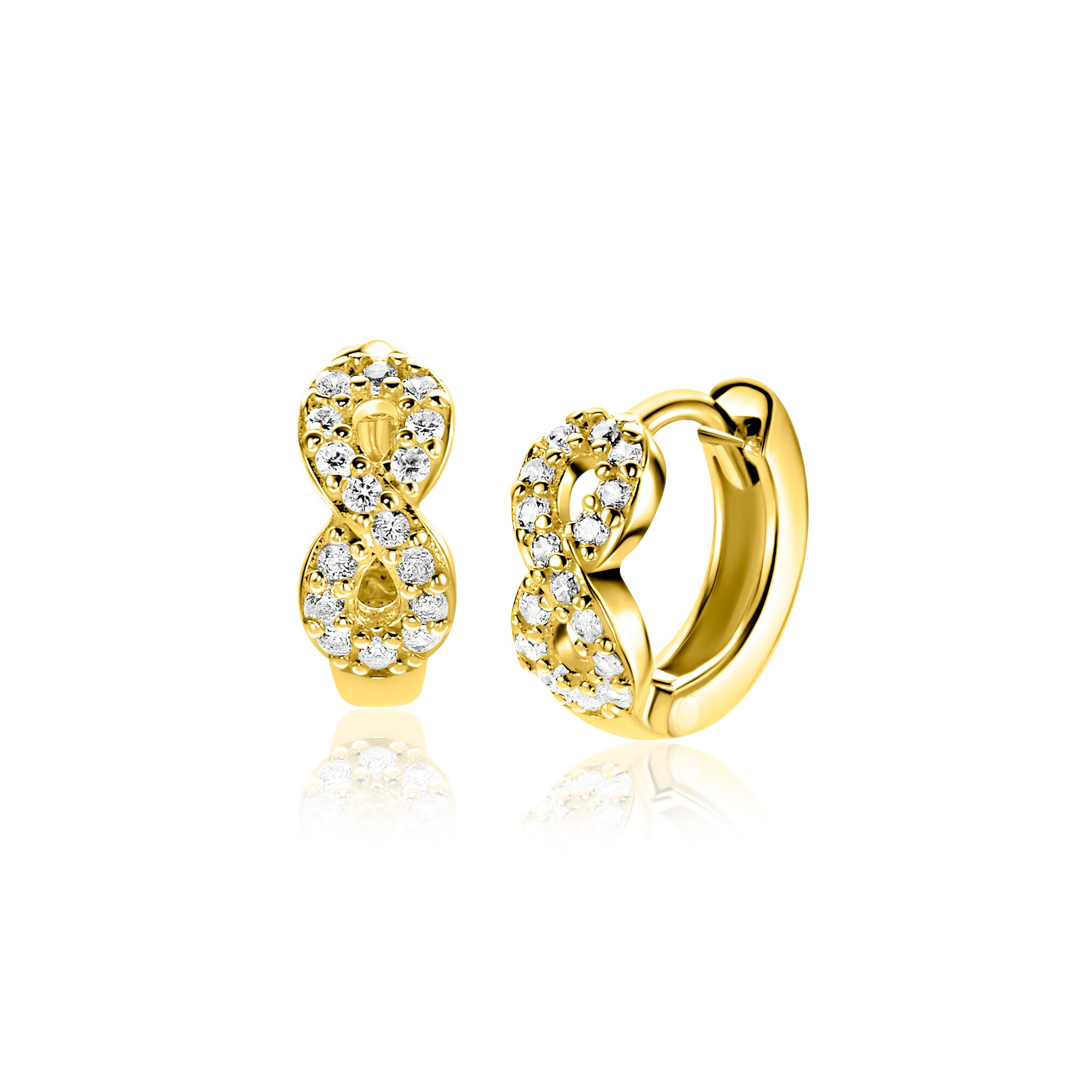 12,5mm ZINZI goldplated zilveren oorringen met Infinity-symbool bezet met zirkonia’s en luxe klapsluiting ZIO2790Y