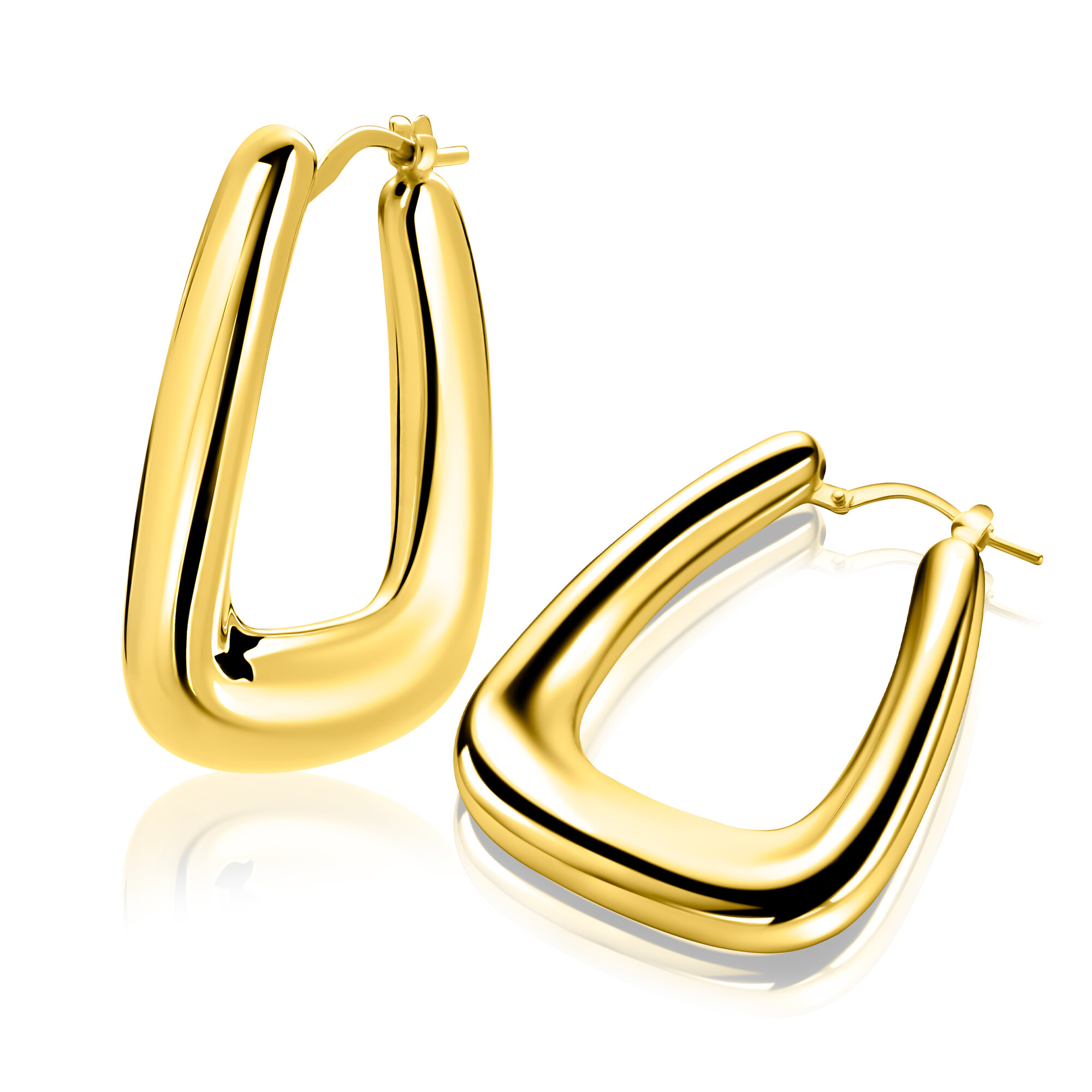 33mm ZINZI gold plated zilveren oorringen met brede buis en rechthoekig model, handige bovensluiting  ZIO2748G