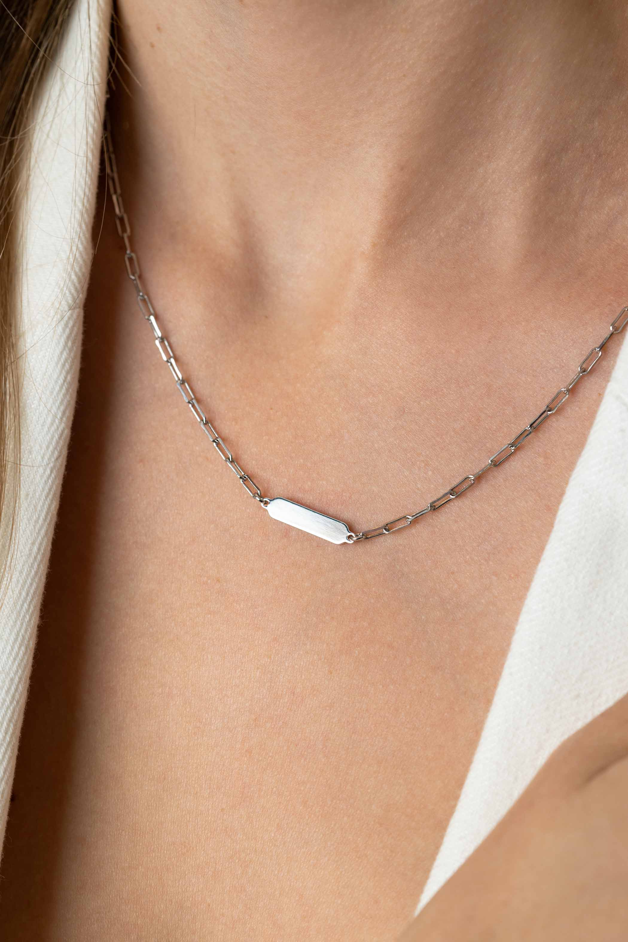 ZINZI zilveren ketting met paperclip-schakels en glanzend rechthoekig plaatje om te graveren 42-45cm ZIC2530