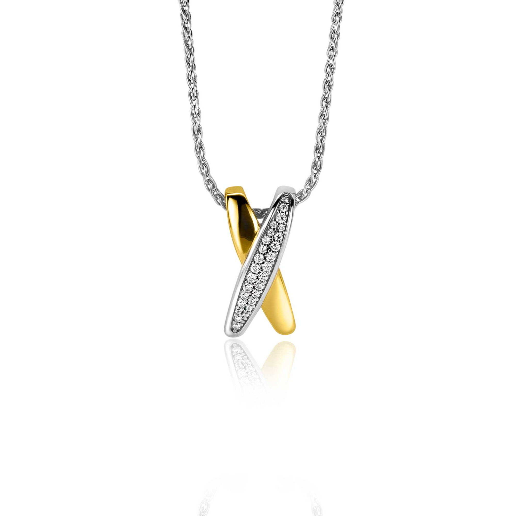 ZINZI zilveren hanger cross-over bicolor met witte zirconia's 18mm ZIH2240 (zonder collier)