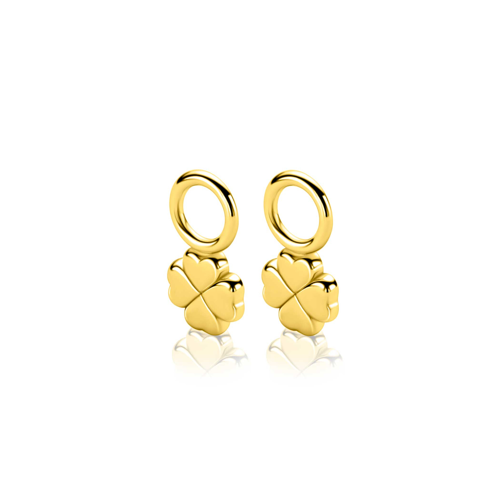 6mm ZINZI gold plated zilveren oorbedels in gladde klaver vier vorm ZICH2884G (zonder oorringen)