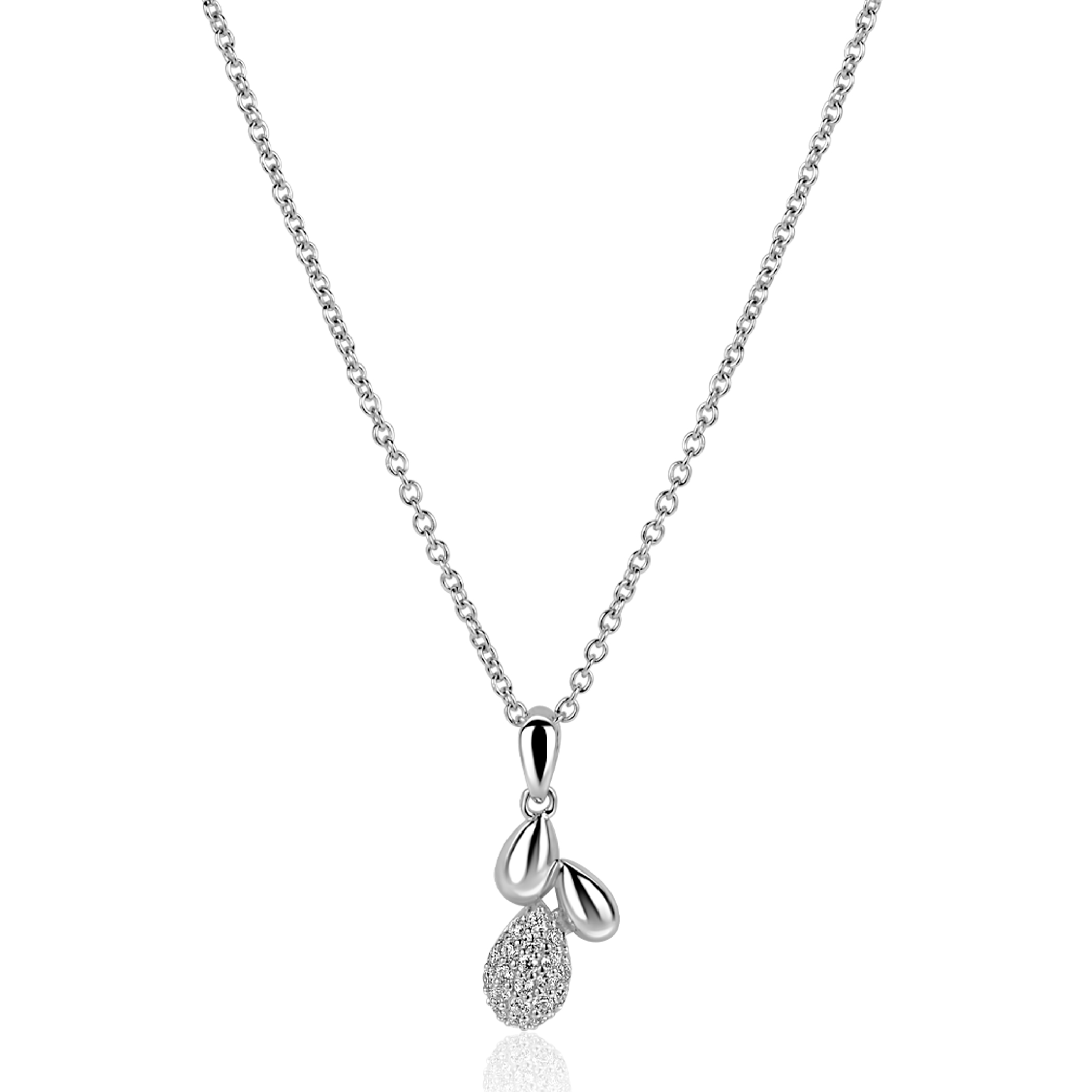 ZINZI zilveren ketting 42-45cm  met hanger met drie druppelvormen ZIC2746