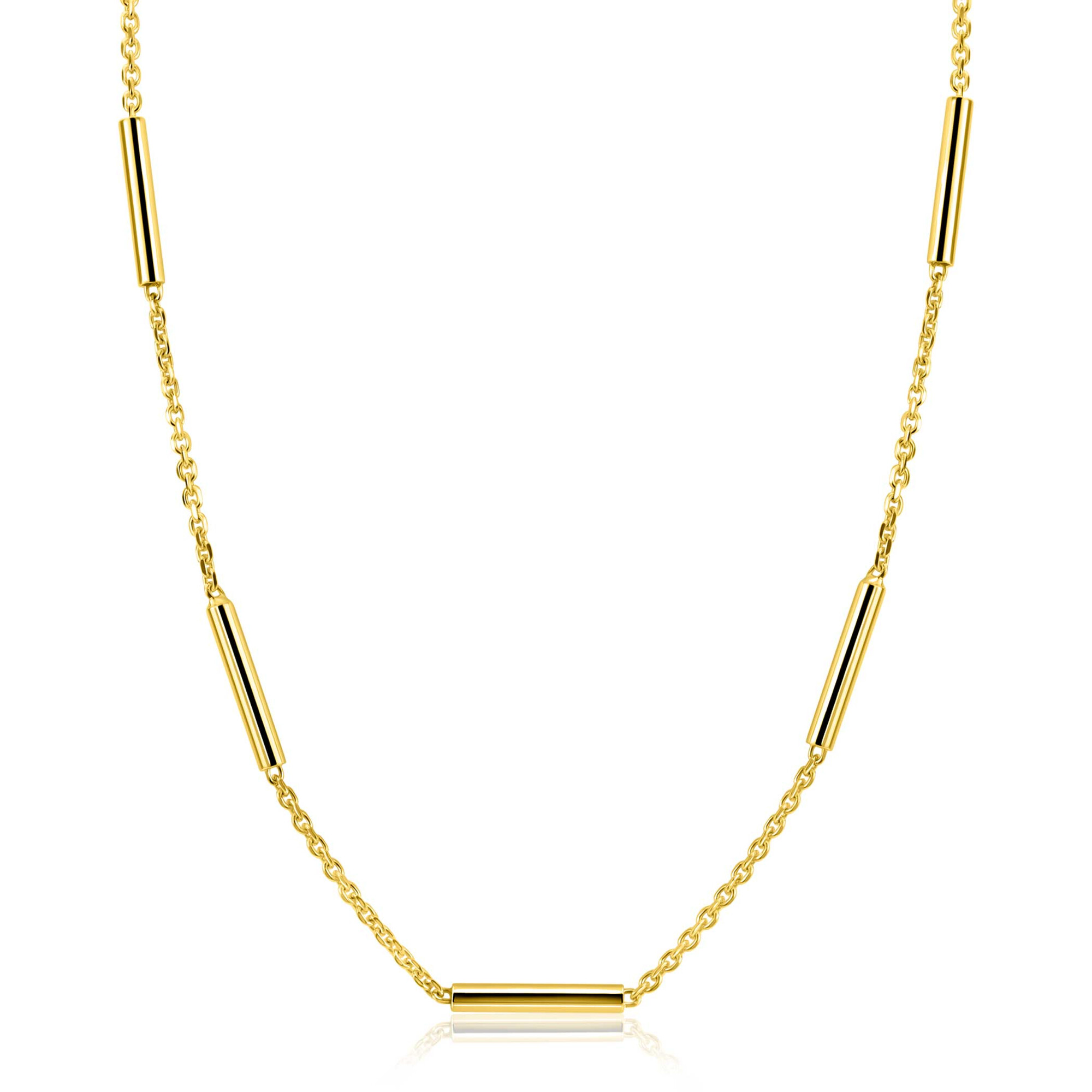 ZINZI gold plated zilveren schakelketting 45cm met vijf gladde ronde staafjes ZIC2800G