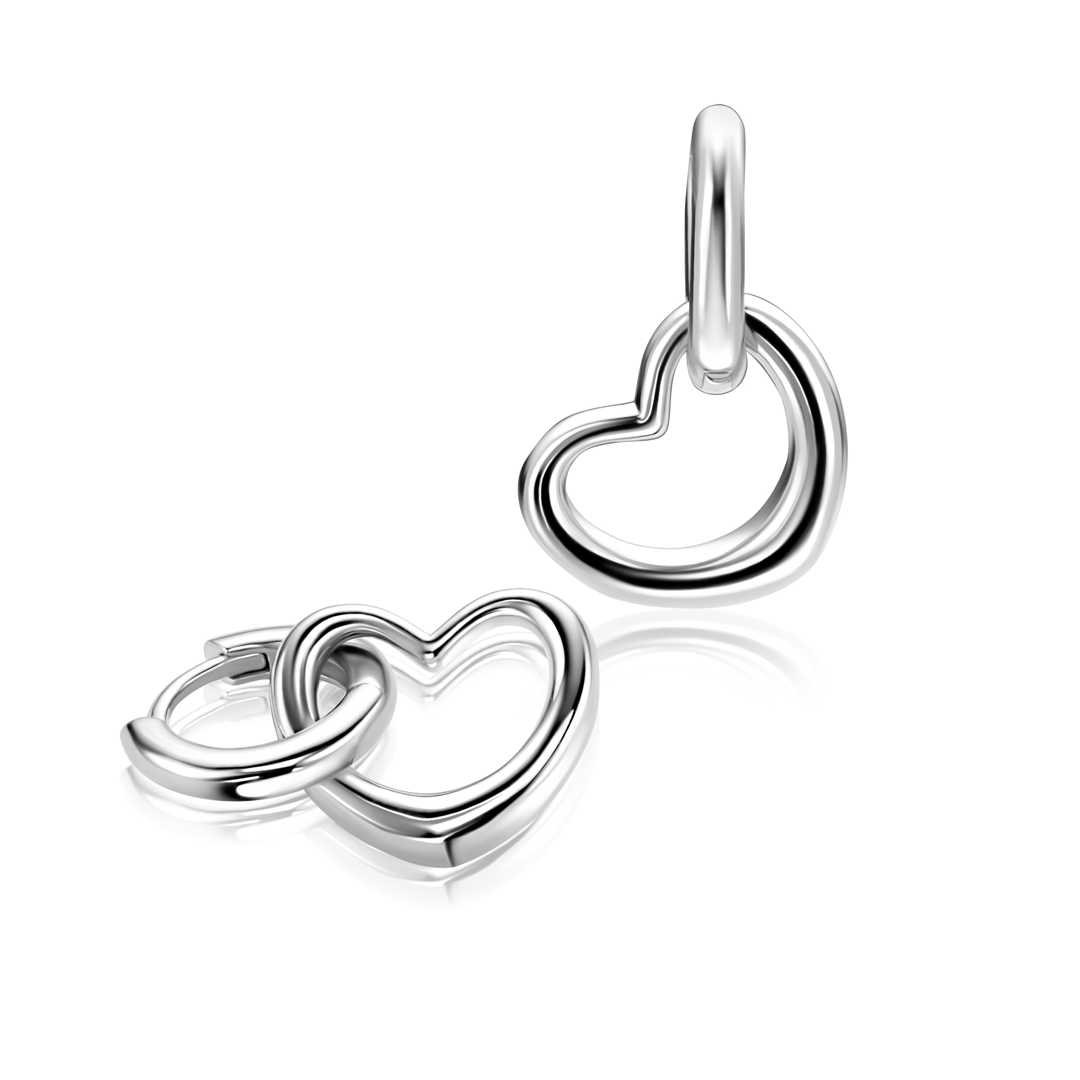 14mm ZINZI zilveren oorbedels open hartvorm ZICH2718 (zonder oorringen)